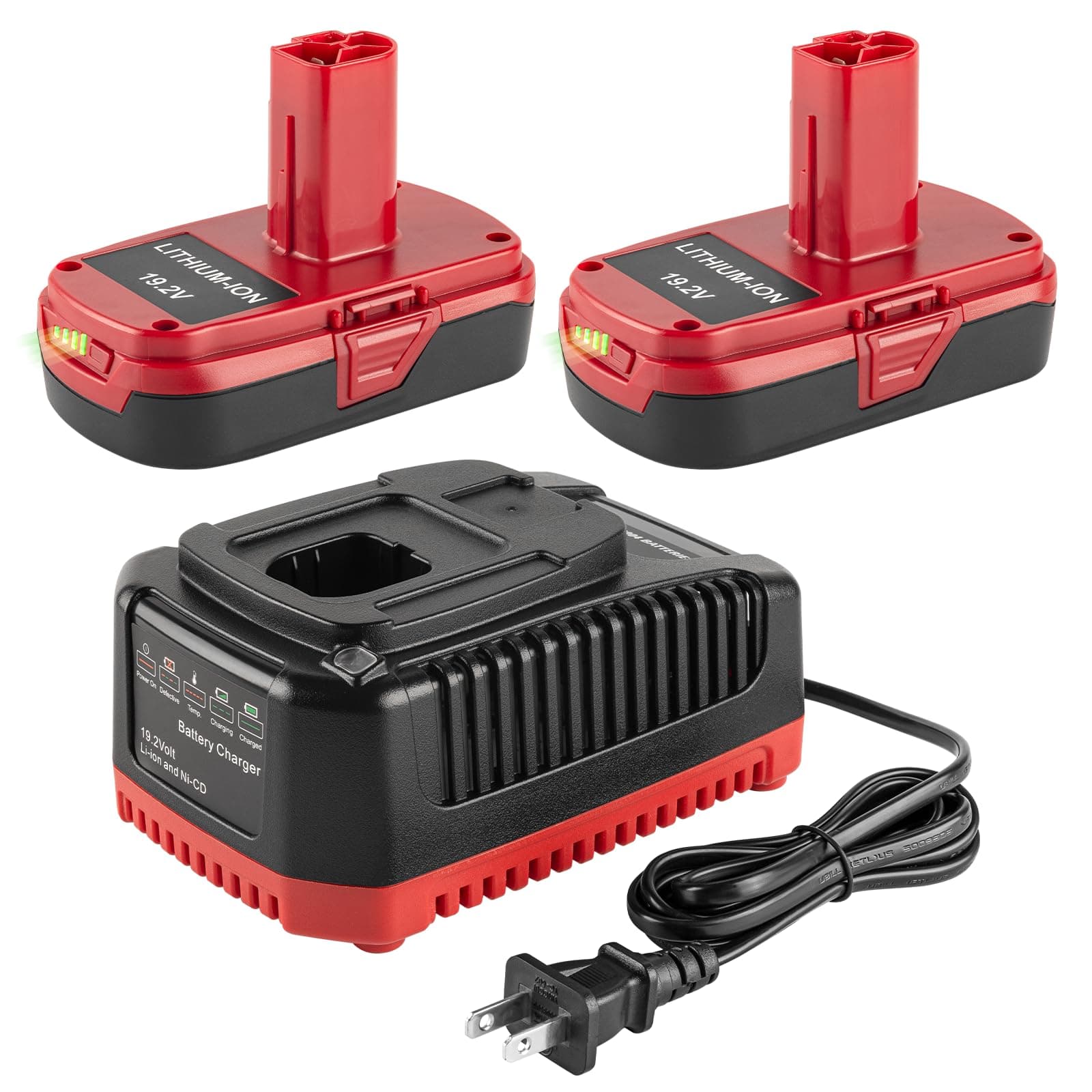 2Pack 19.2V 4.0Ah Replacement Battery and Charger Kit for Craftsman 19.2V Lithium Battery C3 XCP 130279005 1323903 130211004 Compatible with Craftsman 19.2 Volt Battery Charger Set