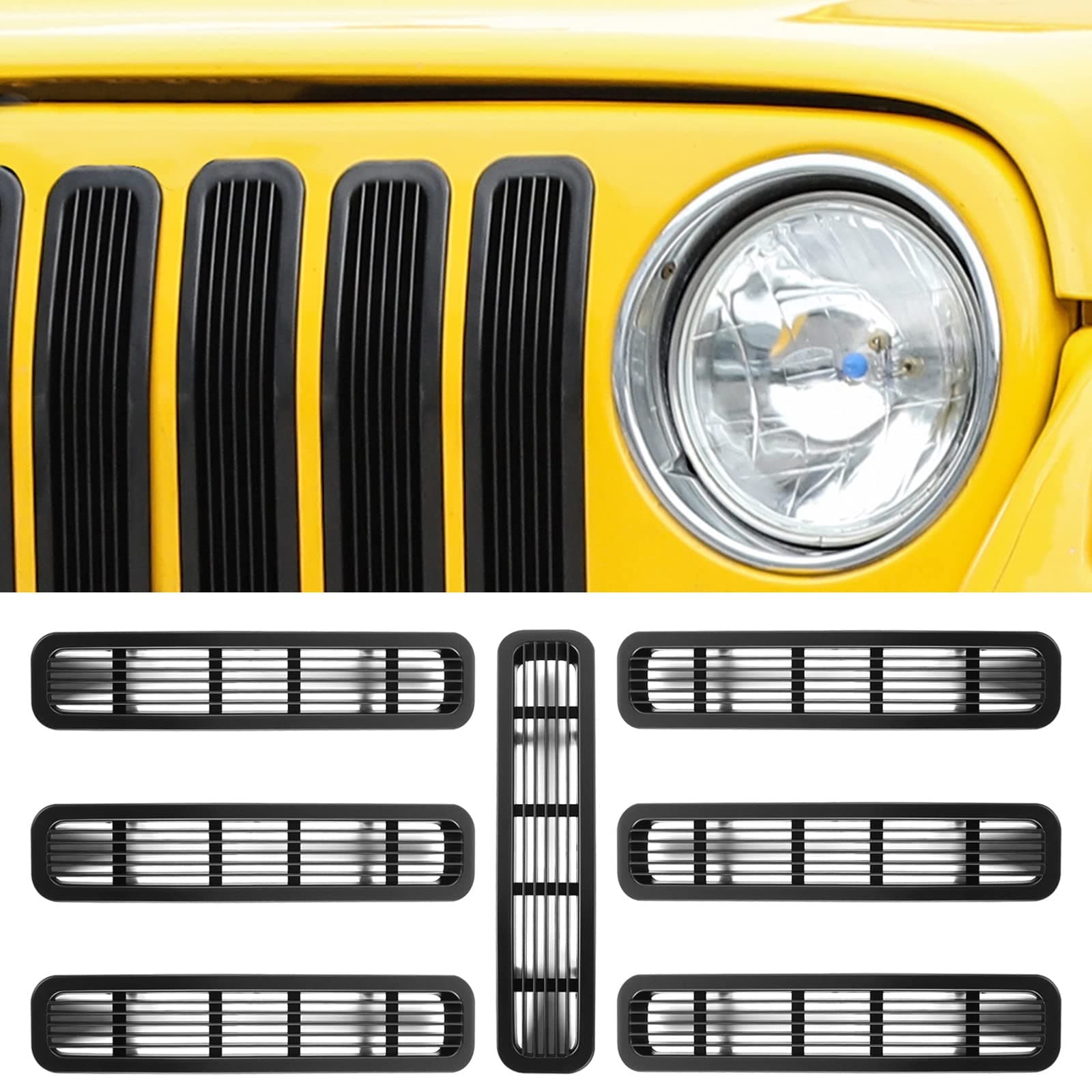 RT-TCZClip-on Grille Front Mesh Grille Inserts for 1997-2006 Jeep Wrangler TJ & Unlimited (TJ-black-01)