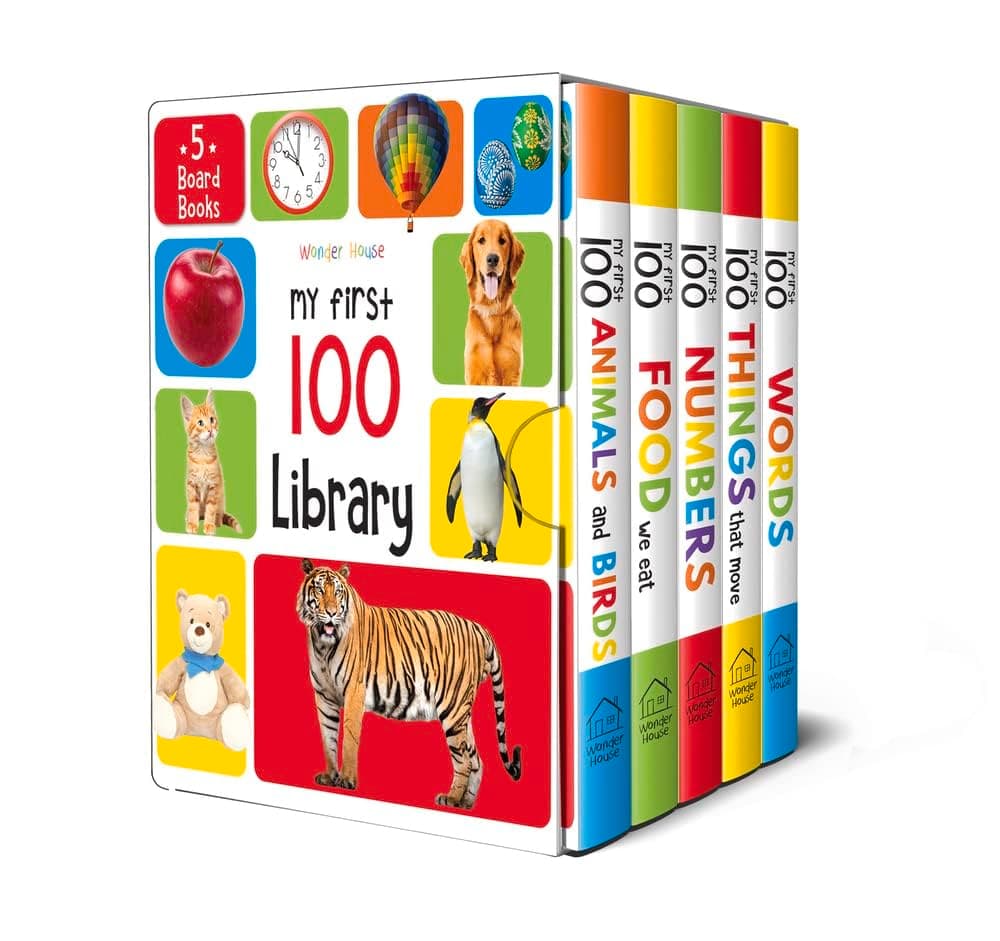 My First 100 Library: Boxset of 5 Early Learning Board Books for Kids/Children (homeschool / preschool / baby/toddler)
