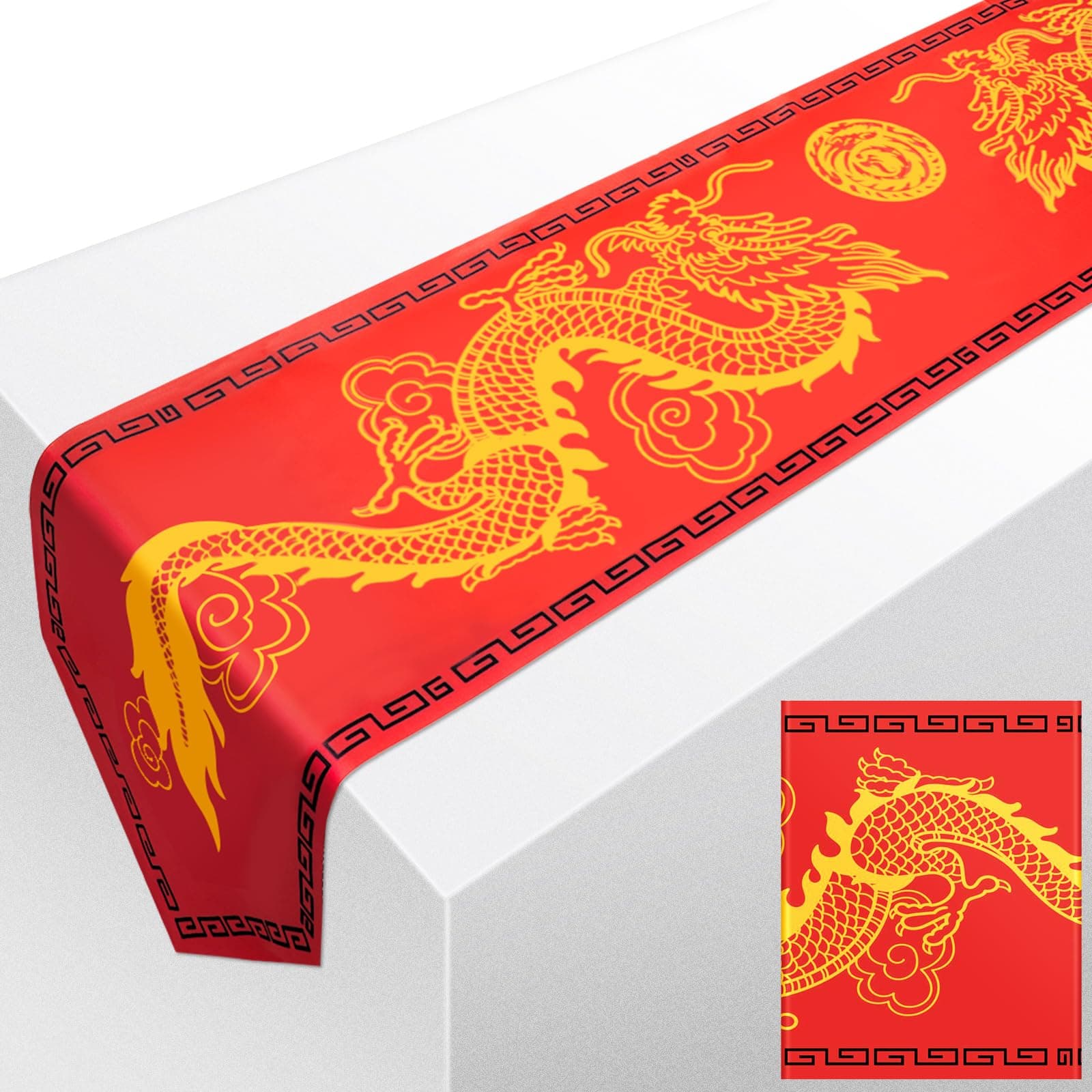 Chinese Dragon Printed Table Runner 11 Inch x 5.9 ft Asian Table Runner Chinese Party Decorations for Spring Festival Party Supplies Kitchen Dining Decoration(4 Pcs)