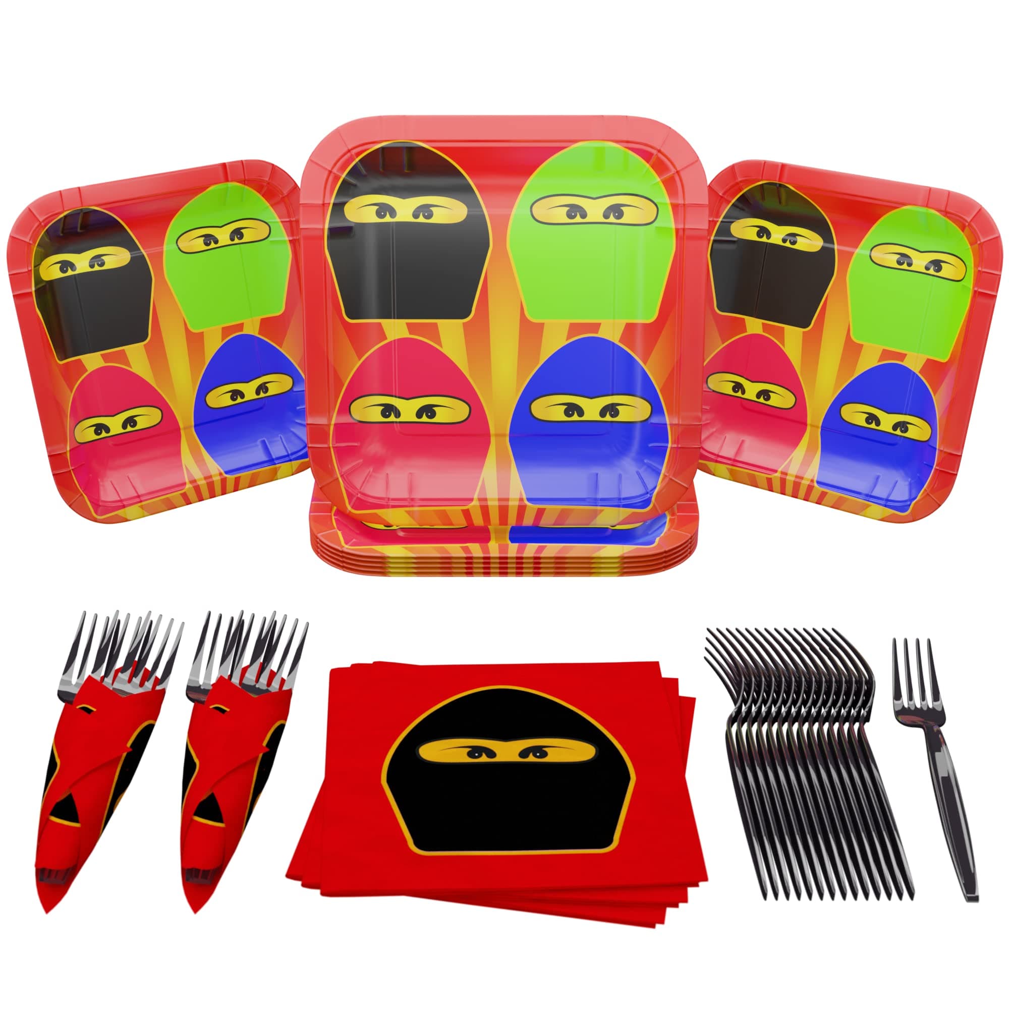 Blue Orchards Ninja Master Value Party Supplies Pack (60 Pieces for 16 Guests) - Ninja Birthday Party, Ninja Party Supplies, Ninja Plates and Napkins, Ninja Themed Birthday, Spy Theme Party