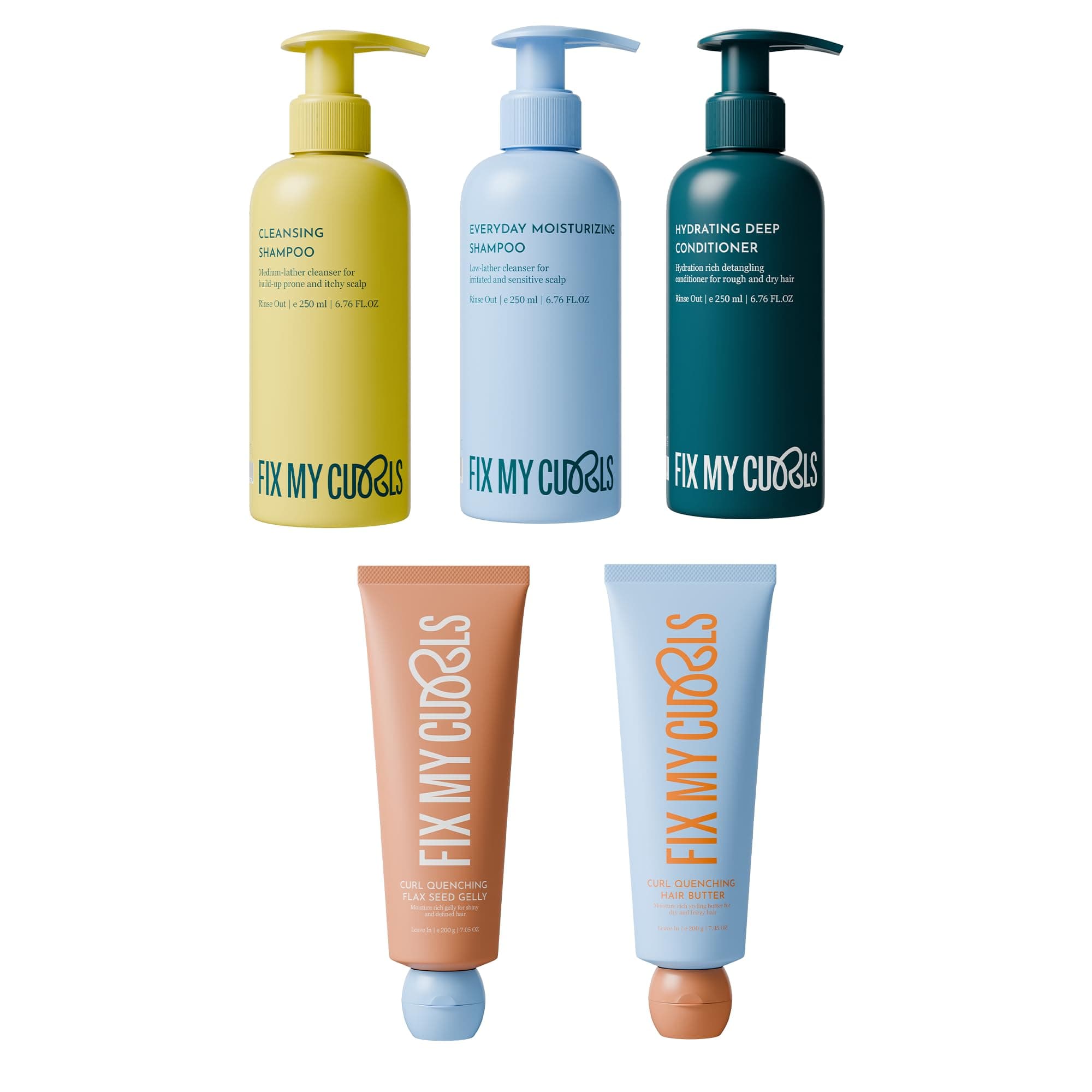 Fix My Curls 5 Step Kit| Wash and Style - Shampoo, Condition, Butter & Gelly (5 Pack)| For Curly, & Frizzy Hair |Sulphate & Silicone Free | 200gm each