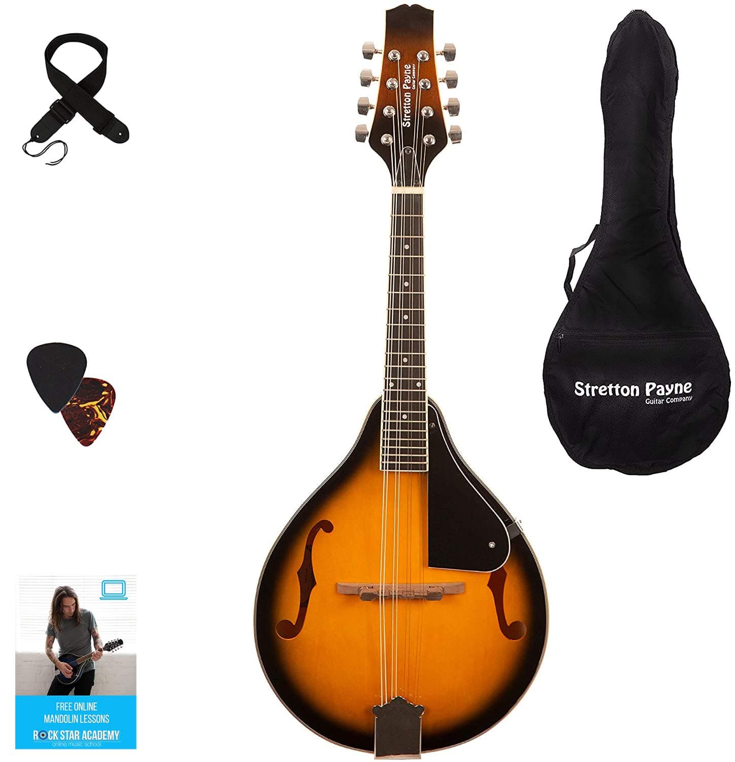 Stretton Payne Mandolin with Gig Bag, Online Beginner Course, Strap and Plectrums