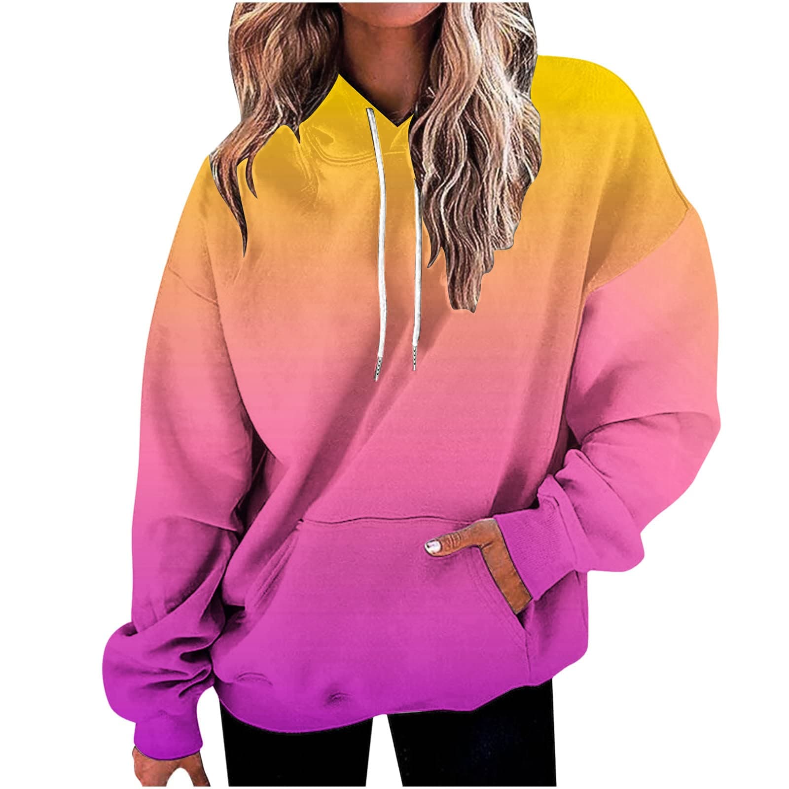 CeboyelWomens Neon Print Oversized Sweatshirt Drawstring Pullover Sweatshirt Trendy Sweater Tops Fall Fashion Clothes 2023