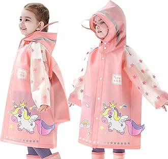 Fewlby Kids Raincoats For Girls Boys Waterproof Rain Jacket Cartoon Unicorn Children Toddler Rain Wear Children Rain Poncho XL Size 7-8 Years
