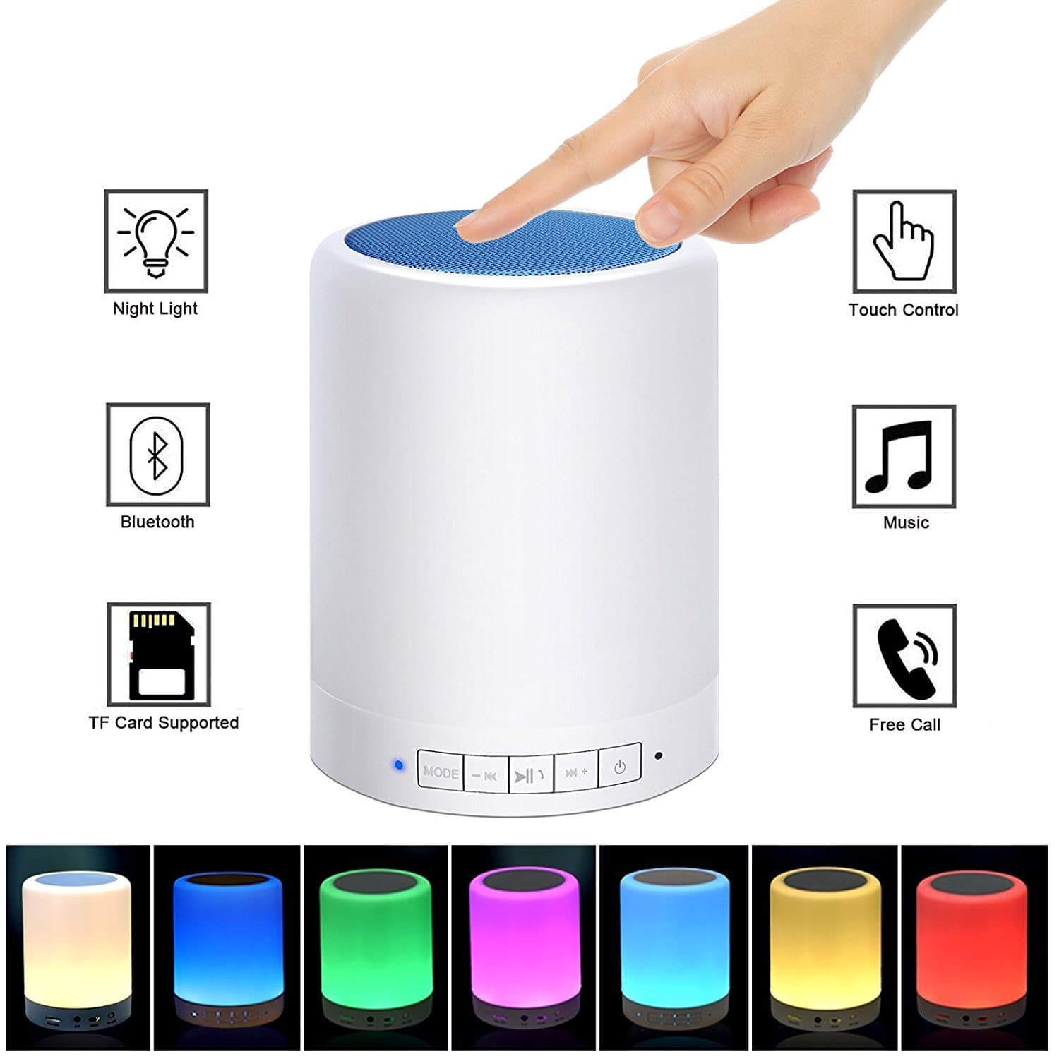 Renyke Table Night Light Bluetooth Speakers Portable Wireless Speaker Smart Touch Sensor Bedside Lamps RGB Color Changing with Metal Handle