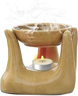 Pure Source India Oil Burner for Home, Office, with 1 Tea Light Candle, Made by Porcelain (Dotted Brown)