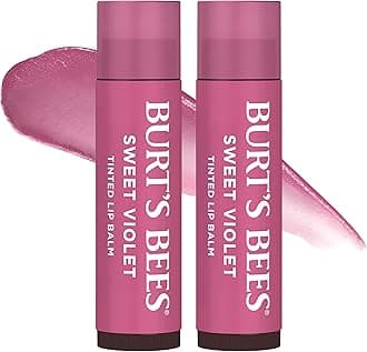 Burt's Bees Lip Tint Balm Stocking Stuffers Gifts, Long Lasting 2 in 1 Duo Tinted Balm Formula, Color Infused with Hydrating Shea Butter for a Natural Looking Buildable Finish, Sweet Violet (2-Pack)