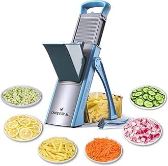 ONCE FOR ALL Mandoline Vegetable Slicer, Manual Kitchen Veg Chopper Stainless Steel Blade for Julienne, Cubes, Fried Potato Carrot, Cucumber (Dark Blue)