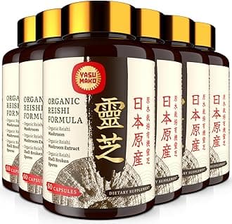 Japanese Reishi Mushroom Supplement 800mg with Reishi Mushroom Extract 500mg & Shell-Broken Spores 200mg,Organic Mushroom Capsules for Immune System - Real Fruiting Body (Pack of 6)