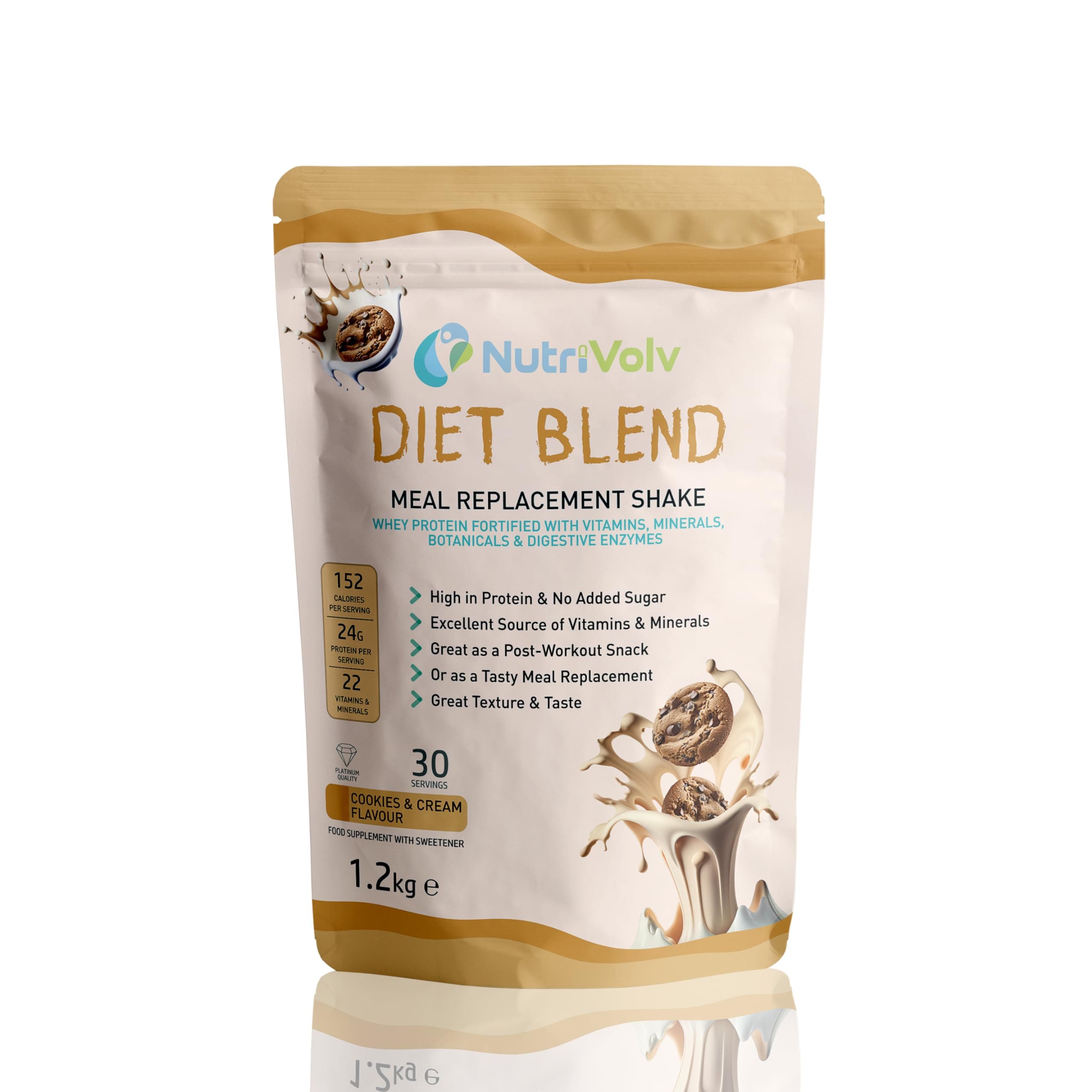 NutriVolv Diet Blend Meal Replacement Shake | 30 Servings | High Protein, Build Lean Muscle | Weight Loss | Added Vitamins, Minerals, Botanicals & Digestive Enzymes | Cookies & Cream Flavour 1.2kg