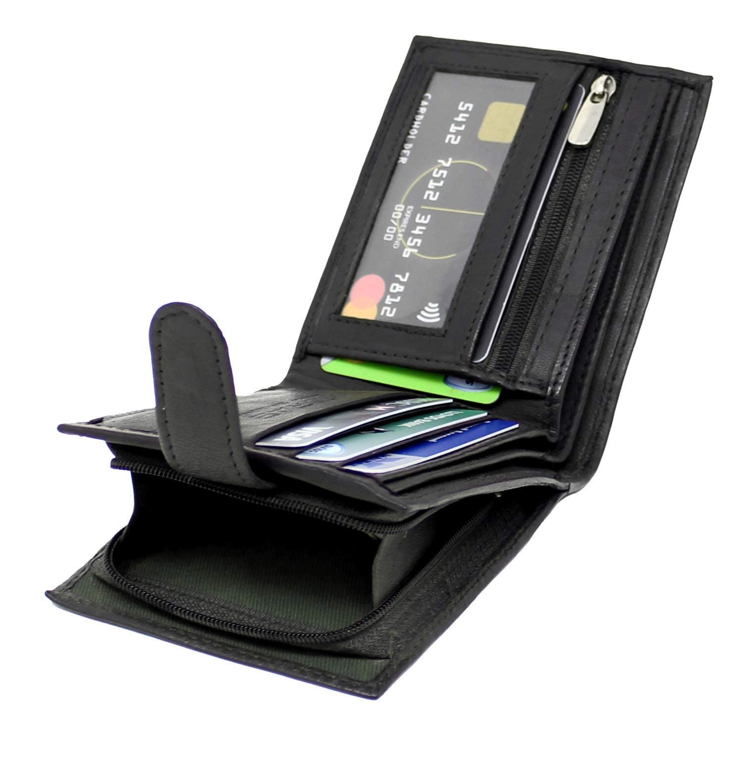 RAS WALLETS Mens RFID Blocking Soft Genuine Leather Bifold Wallet with A Side Zipper Coin Pouch 42