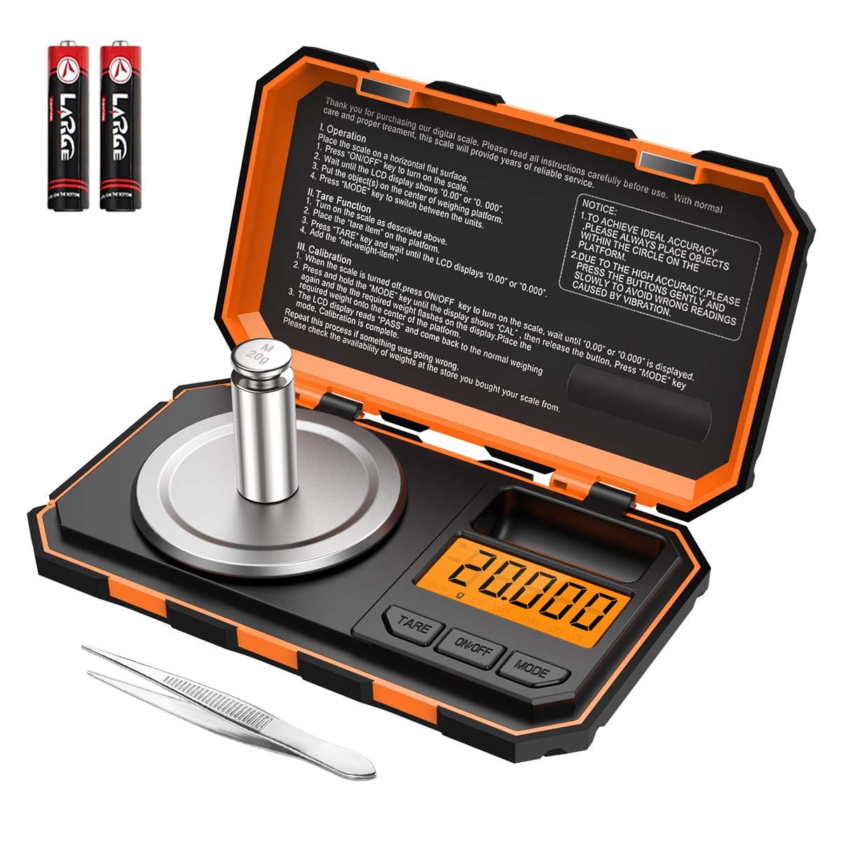 (New Version) Professional Digital Scale, 20g Pocket Scale with 0.001g Accuracy, Electronic Smart Scale with 20g Calibration Weight (Battery/Tweezers Included)