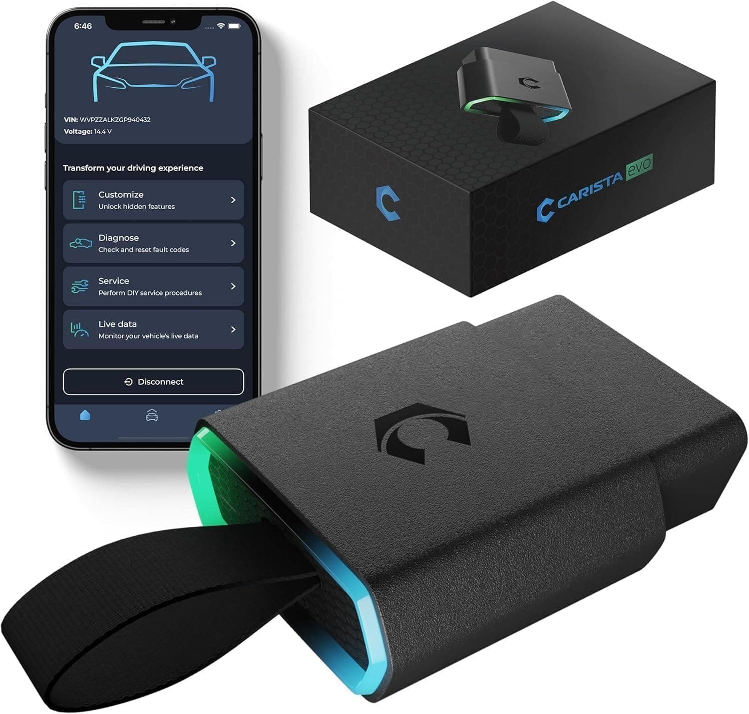 EVO - Bluetooth OBD2 Scanner - Car Diagnostic Tool & Code Reader with Access to Diagnostics, Customizations, Service Tools & Live Data (Subscription Required)