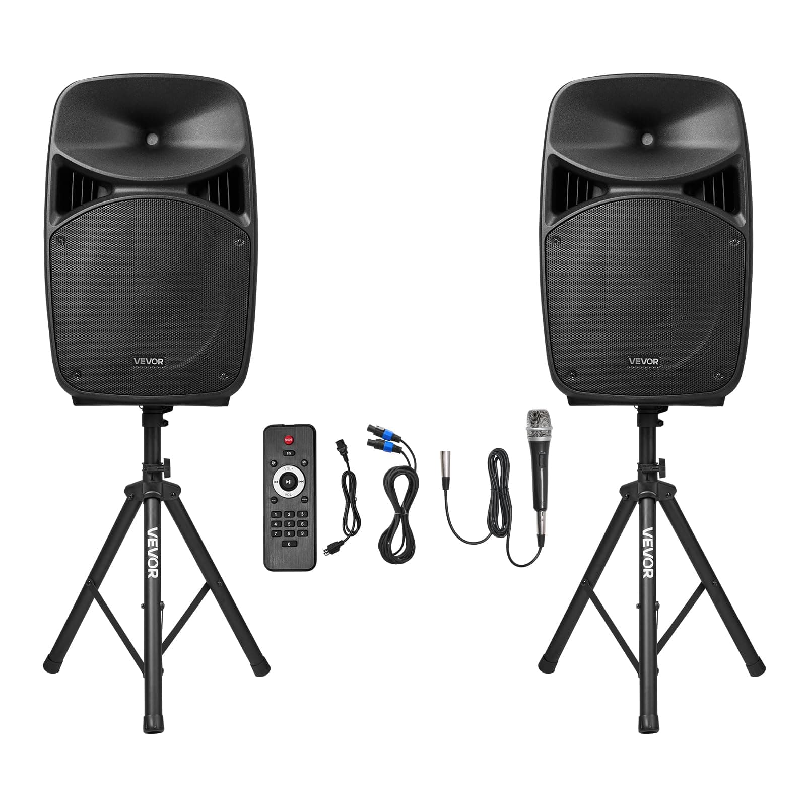 Portable PA System, 2000W (PMPO) Powered, Sound System Set with 3 Channel Mixer, Dual Speakers, Wireless Bluetooth, Microphone, Compact Stands, USB & SD Inputs, Remote Control, for DJs Events