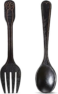 Yulejo Large Fork and Spoon Wall Decoration Rustic Kitchen Decoration 2 Pieces Wooden Spoon Wall Sign Fork Wall Art Farmhouse Wooden Sign for Home Kitchen Dining Room