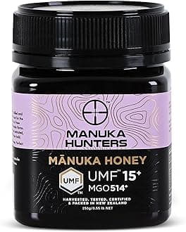Manuka Hunters UMF 15+/MGO 514+ Certified New Zealand Manuka Honey - 100% Pure Natural Sweetener - Gluten, Dairy Free - Ideal for Tea, Coffee, Smoothies, and Baking - Sustainable - 8.8oz/250g Jar