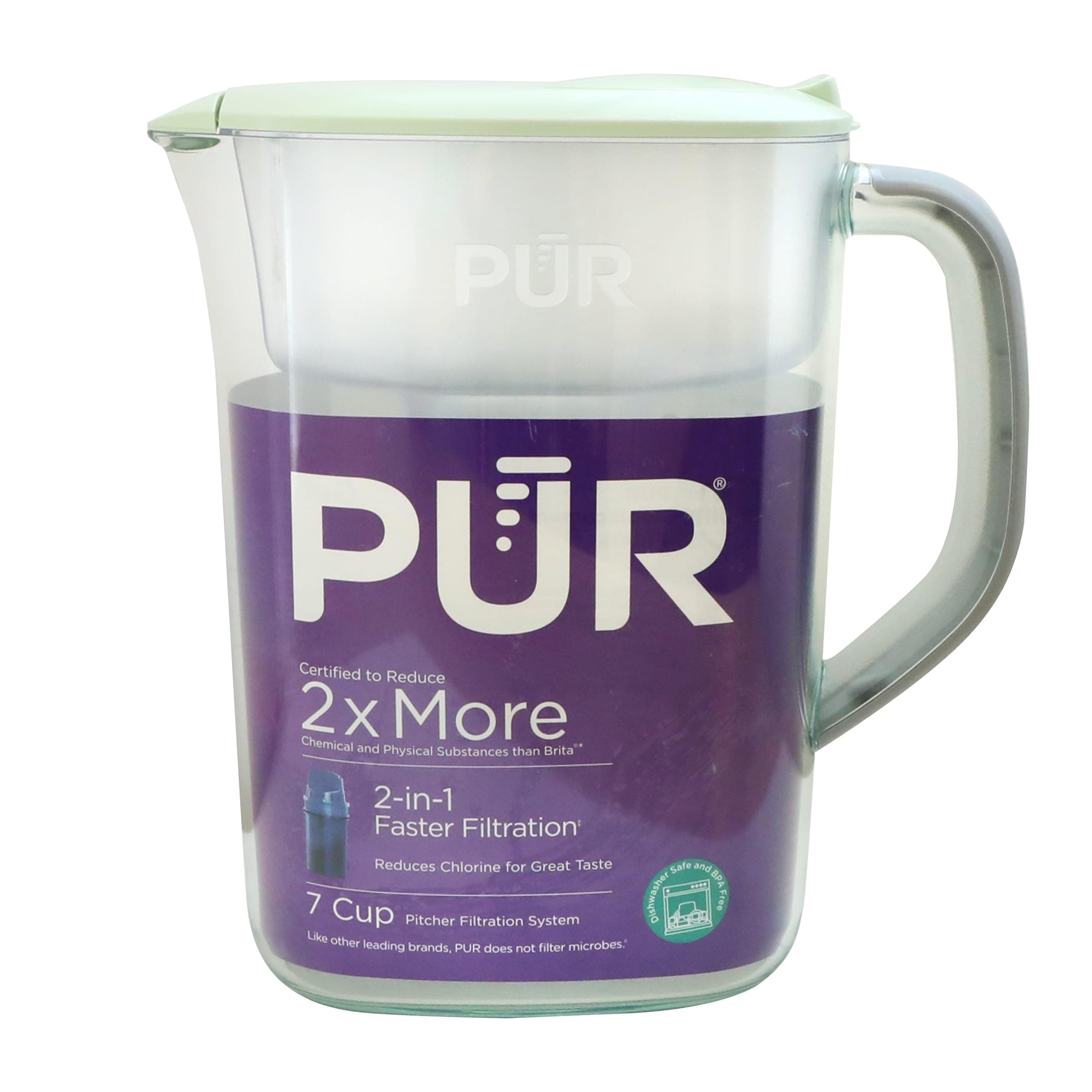7-Cup Water Filter Pitcher with 1 Genuine PUR Filter, 2-in-1 Powerful, Faster Filtration, Lasts 2 Months or 40 Gallons, Dishwasher Safe, Lime (PPT700LA)