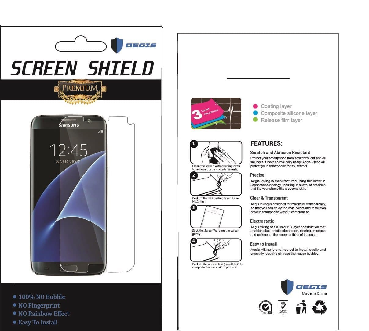Samsung Galaxy S7 Edge Screen Protector , Aegis Vikings Premium Full Edge Coverage HD Ultra Clear PET Film - Protective Guard for Samsung Galaxy S7 Edge - Pack of 2