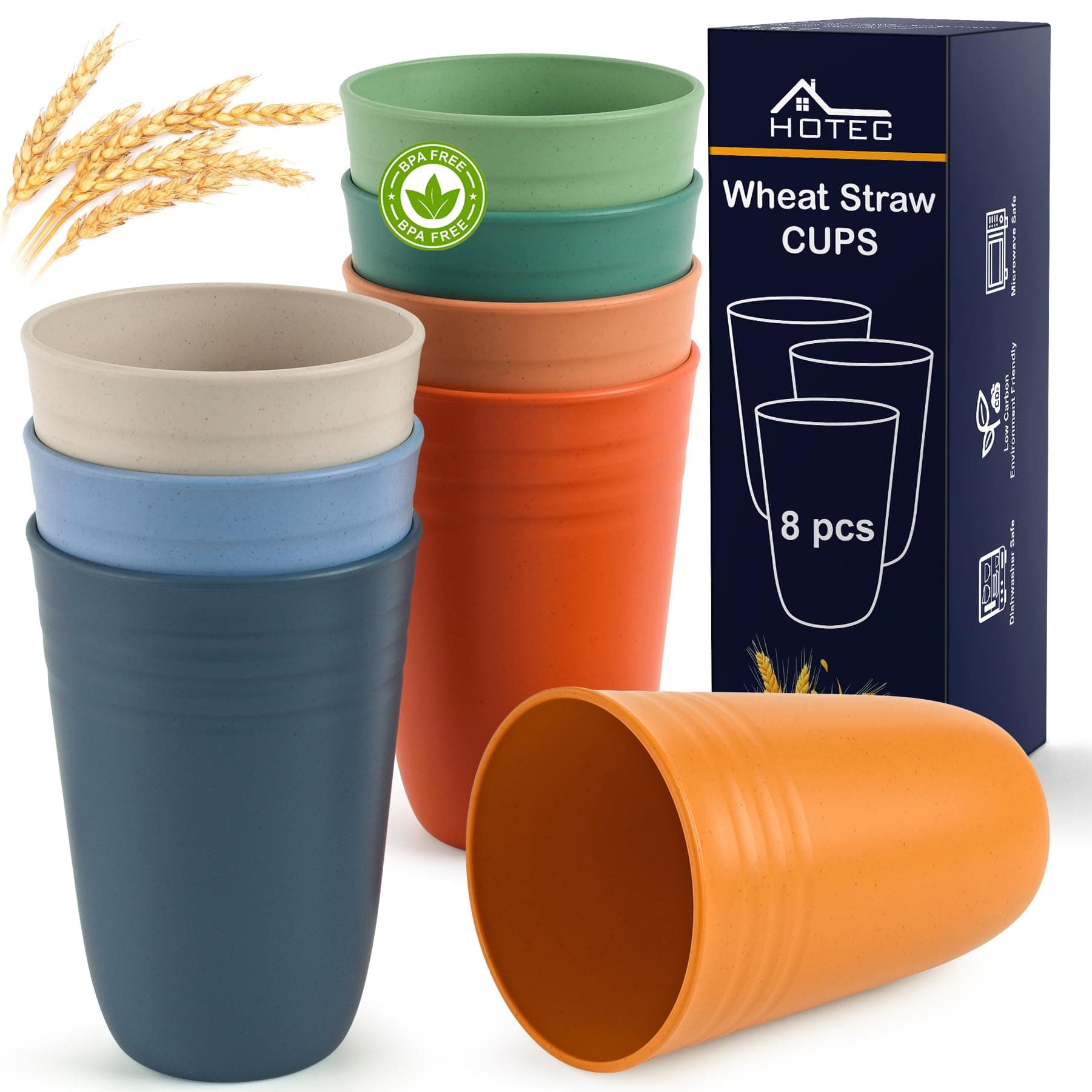 HOTEC 8-Pack 15oz Plastic Cups, BPA-Free Reusable Drinking Cup set, Unbreakable Tumblers, Dishwasher Safe Water Plastic Glasses, Multicolor