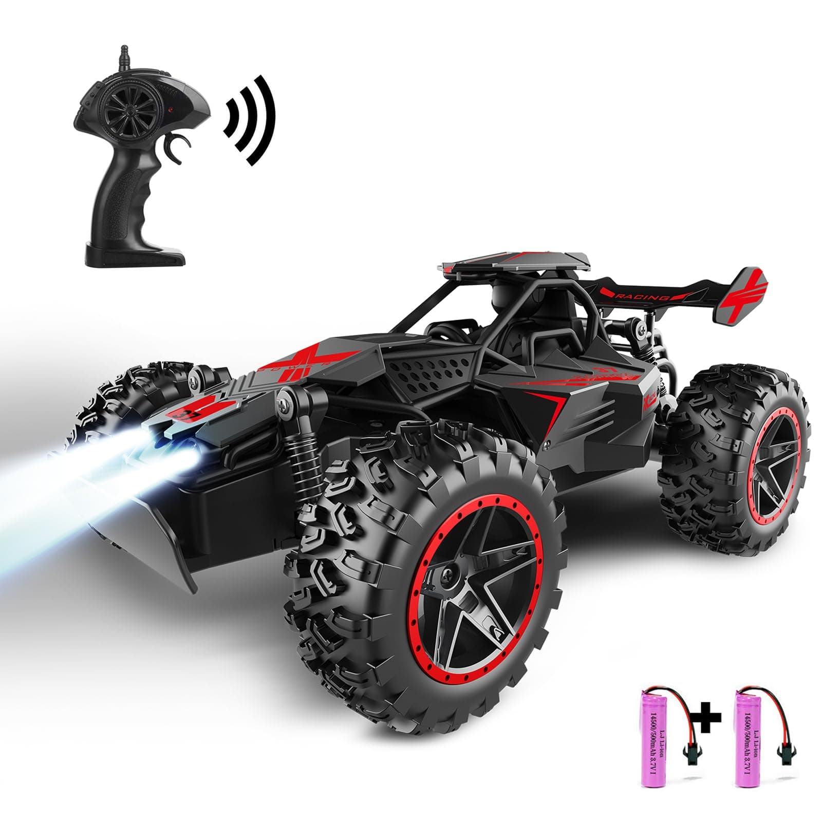 Remote Controlled Car from 3 4 5 6 7 8+ Years Children, 2.4 GHz RC Car Toy with LED Lights, Alloy Housing, 15 + km/h Racing Car Remote Controlled, 2WD RC Car Crawler Gift Girls Boys Black Red