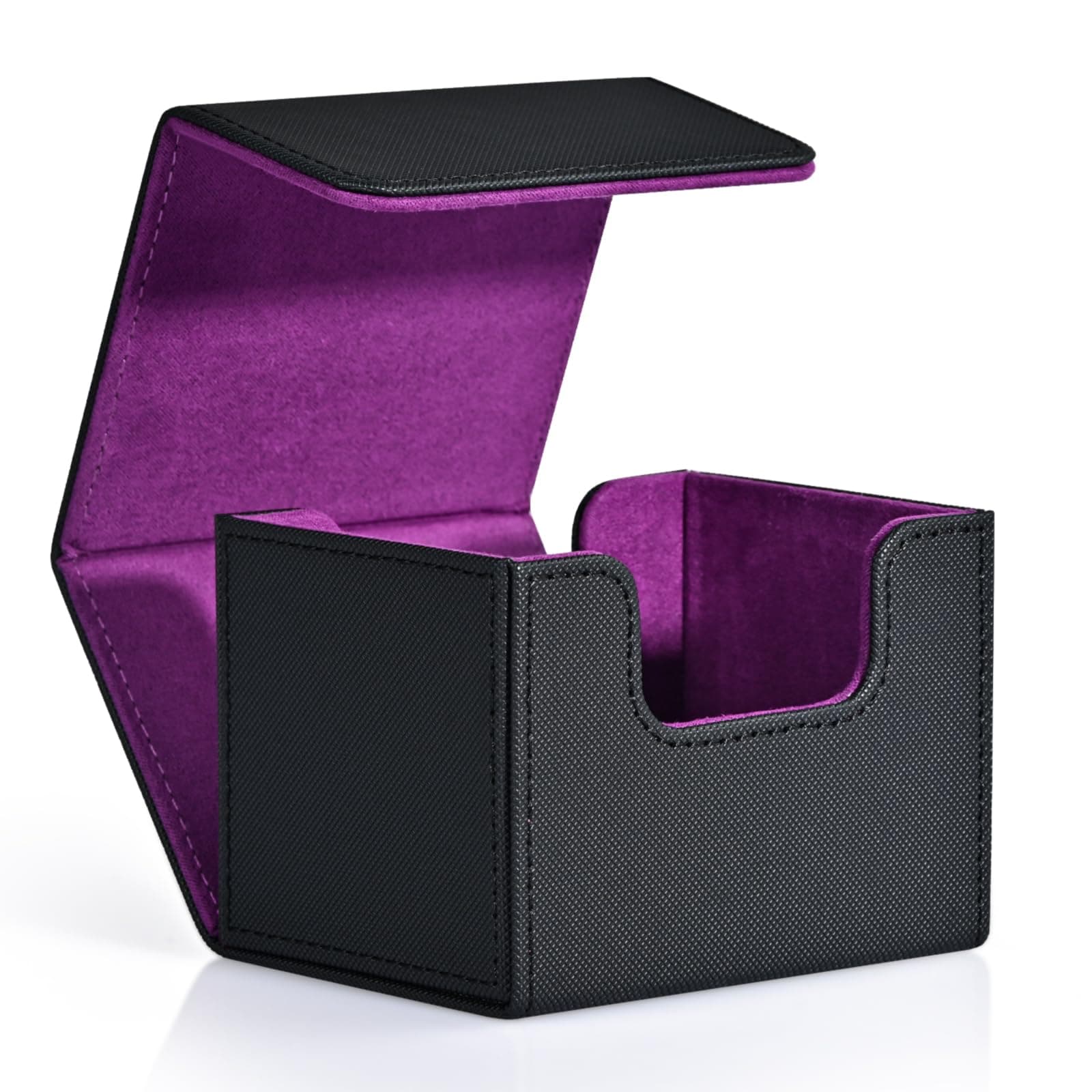 ZLCA Card Deck Box for Trading Cards, MTG Commander Deck Box Holds 120+ Single Sleeved, Leather Magnetic Card Storage Case Fits for TCG CCG Magic (Black& Purple)