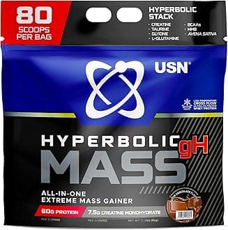 USN Hyperbolic Mass Weight Gainer Protein Powder | Dutch Chocolate | 6kg | 1100+ Calories | High Calorie Muscle Mass Gainer | 60g Protein + Creatine | Bulk Weight Gain for Hard Gainers