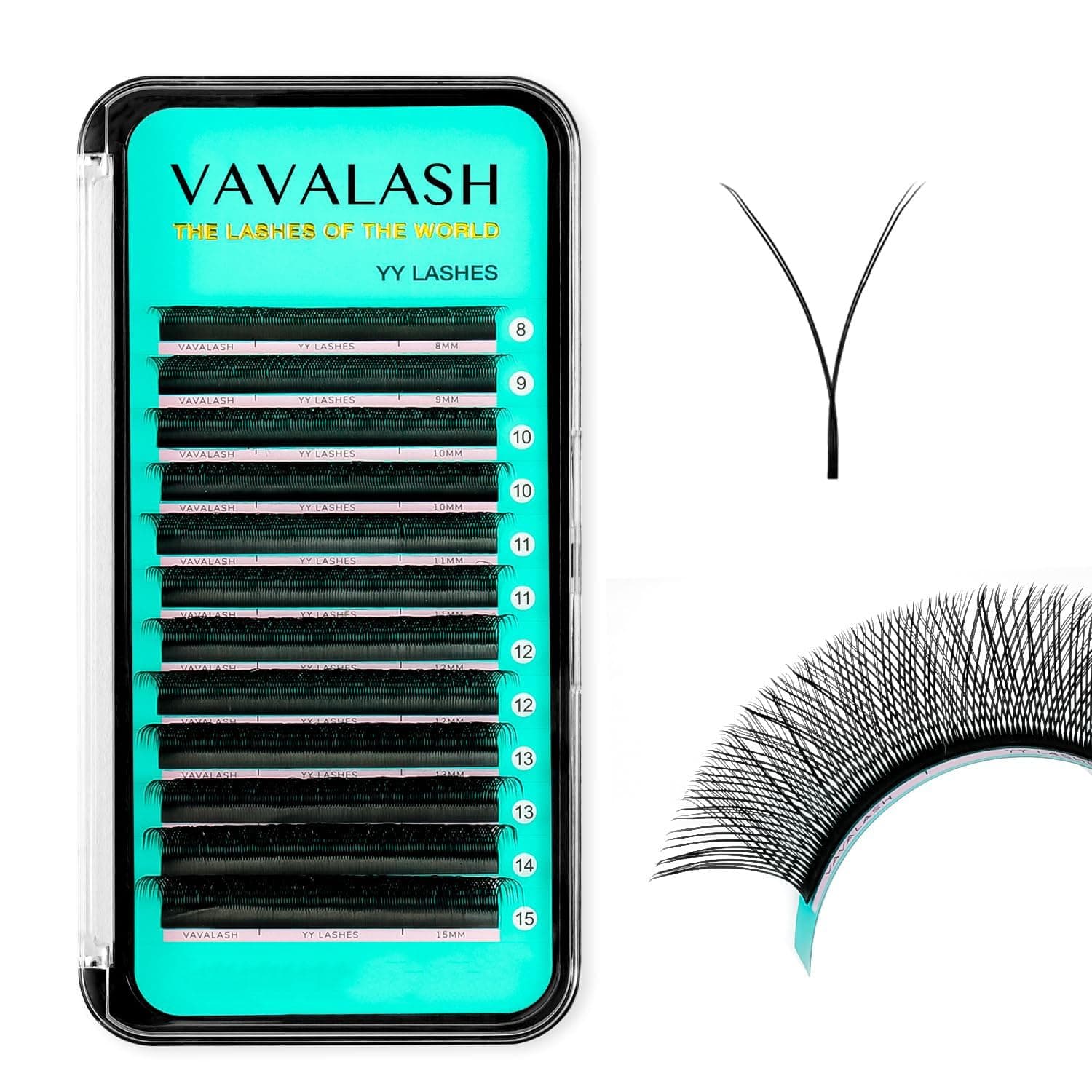 VAVALASH Y Lash Extensions D Curl 0.07mm 8-15mm Mix Tray Easy Premade Volume 4D Fans Eyelash Extension YY Type Natural Volume Lashes Extension Soft Matte Black Lashes (YY-0.07-D-8-15mm)