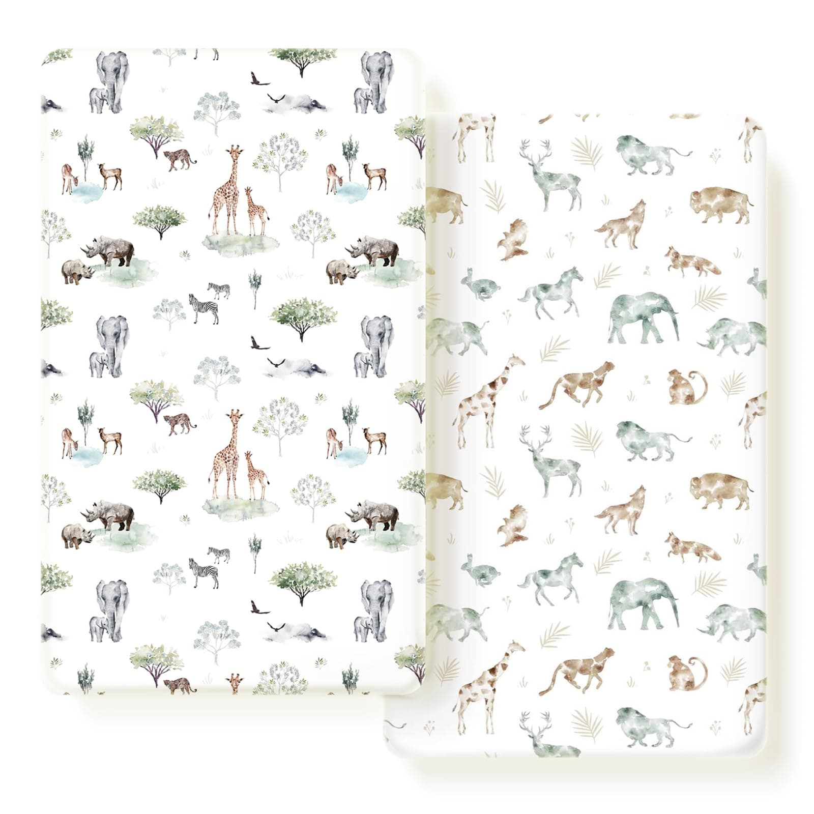Stretch Ultra Soft Jersey Knit Fitted Crib Sheets Set 2 Pack,Fit All Standard Crib Mattress Pads Safe and Snug, Crib Fitted Sheet for Baby, Stylish African Savannah Animals Pattern
