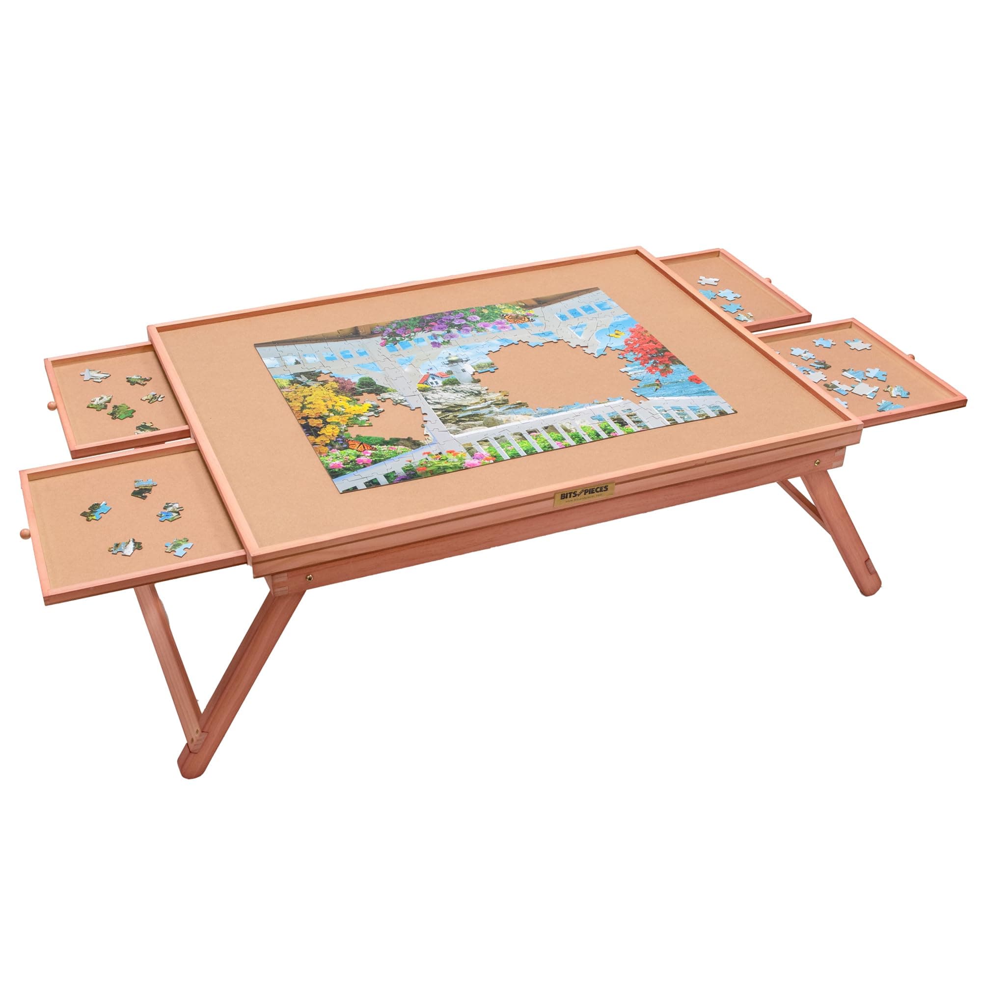 Bits and Pieces Portable Foldable Jigsaw Puzzle Board with Cover and Legs - 25" x 34" Puzzle Table with Drawers for Sorting - Versatile Game Table for 1500 Piece Puzzles, Board Games, and Blocks
