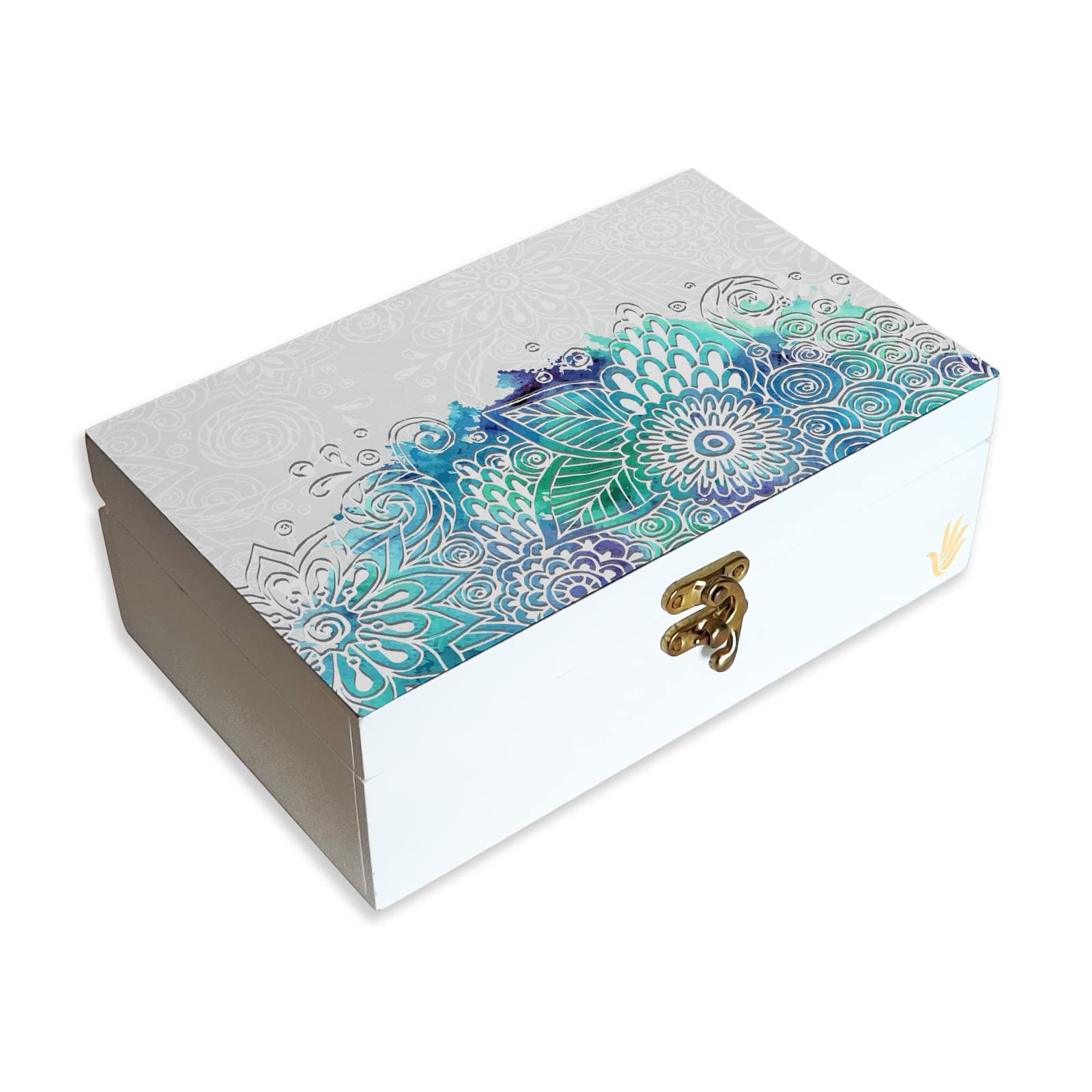 Engineered Wood Decorative Gift Box For Presents, Abstract Flowers Design|Size 8" X 5" X 2.75"|Jewellery/Tarot/Knick-Knacks Storage Trunk Organiser, Gift Box For Packing