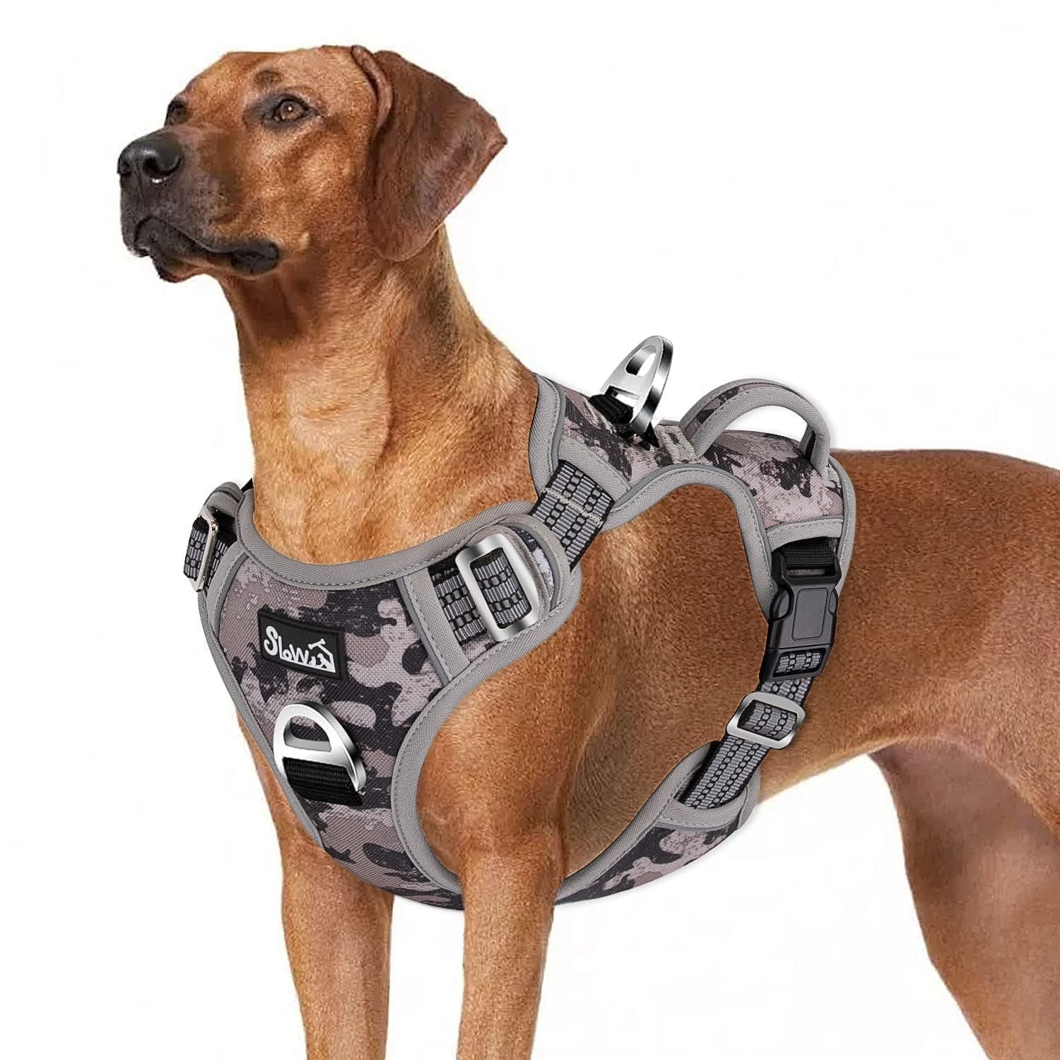 RETOLIT Dog Harness, No Pull Dog Harness with Easy Control Handle for Small Medium Large Dogs, Adjustable and Comfortable Dog Boby Chest Belt with Sturdy D-Rings for Pet Outdoor Training（Camo Gray,XL