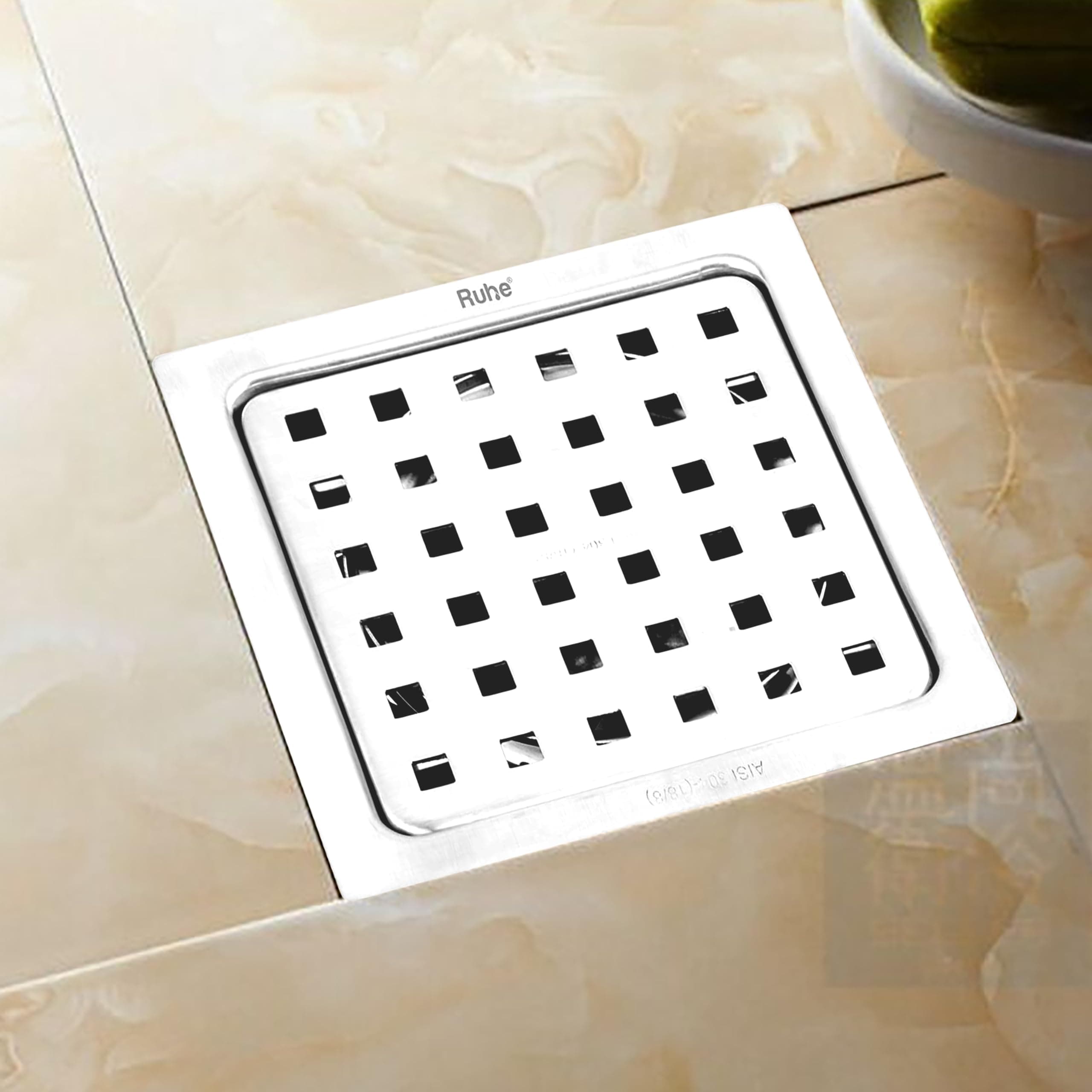 Ruhe® Square Fire Flat Cut Floor Drain | 304-Grade Stainless Steel Drain Jali with Matte Finish | 5 x 5 inches | Floor Drainer with Cockroach Trap/Jali