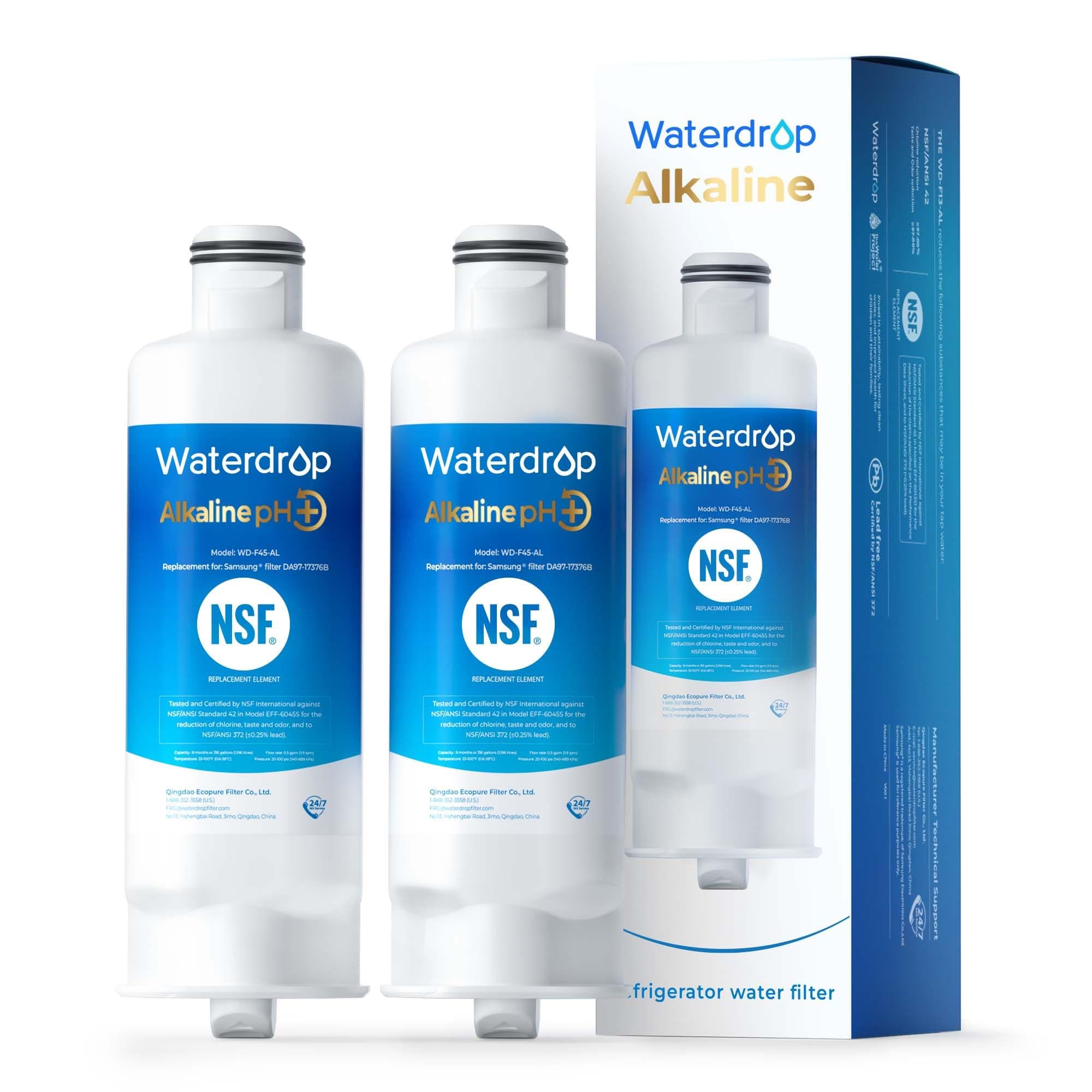 Waterdrop Alkaline DA97-17376B Water Filter, Enhances pH, Replacement for Samsung® HAF-QIN/EXP, DA97-08006C, RF28R7201SR, RF28R7351SG, WD-F45-AL, 2 Filters
