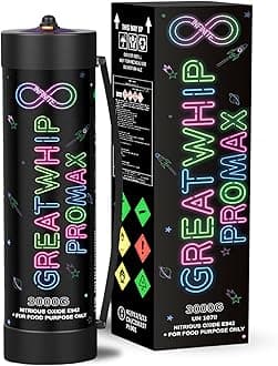 GreatWhip 3000g Whipped Cream Chargers Original Kitchen Cylinder Charger 4.4L Compatible with Cream Whippers, 1 Cylinder