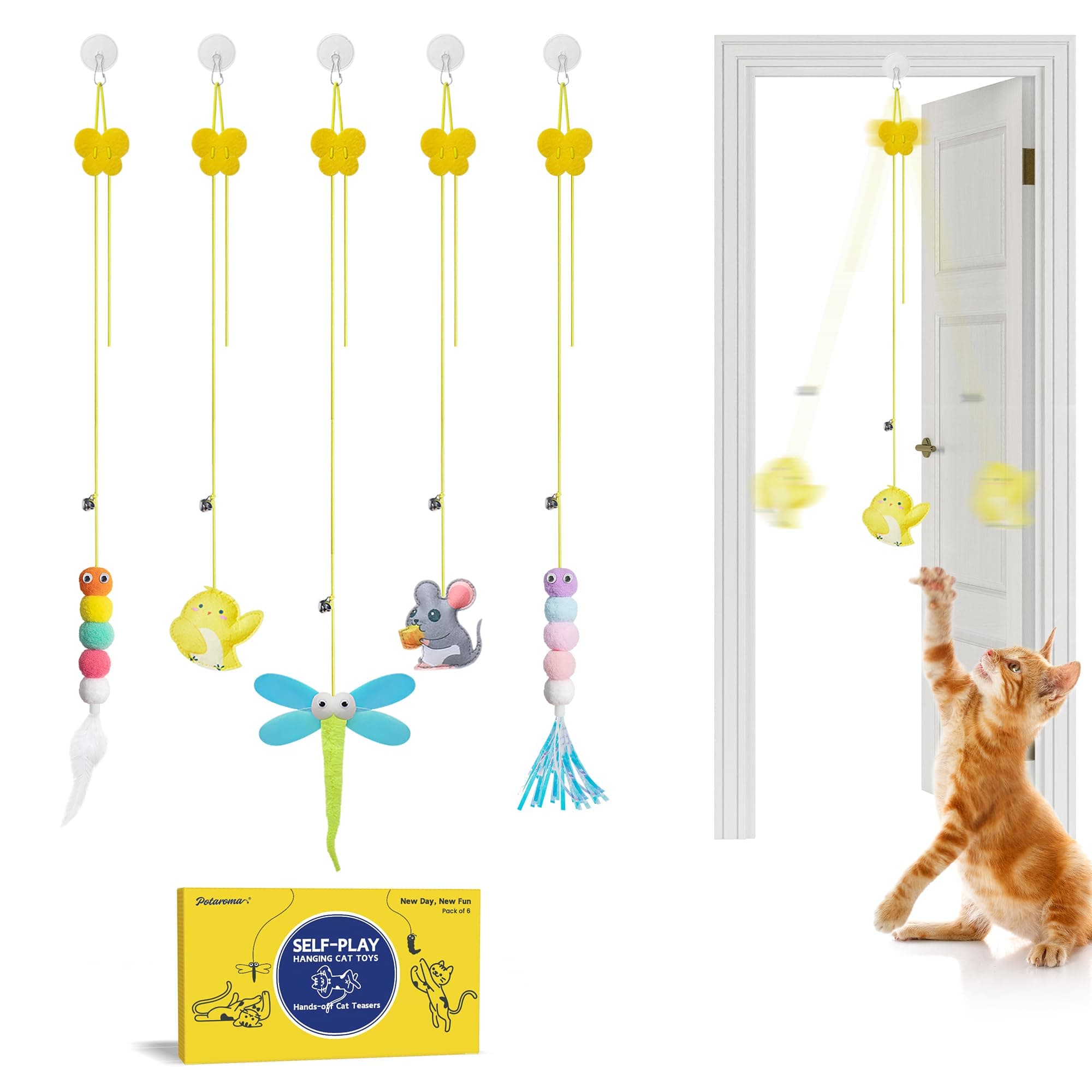 Interactive Cat Feather Toys 5 Pcs, Cat Teaser Retractable Hanging Indoor Kitten Play Chase Exercise, Mental Physical Stimulation for All Breeds and Species