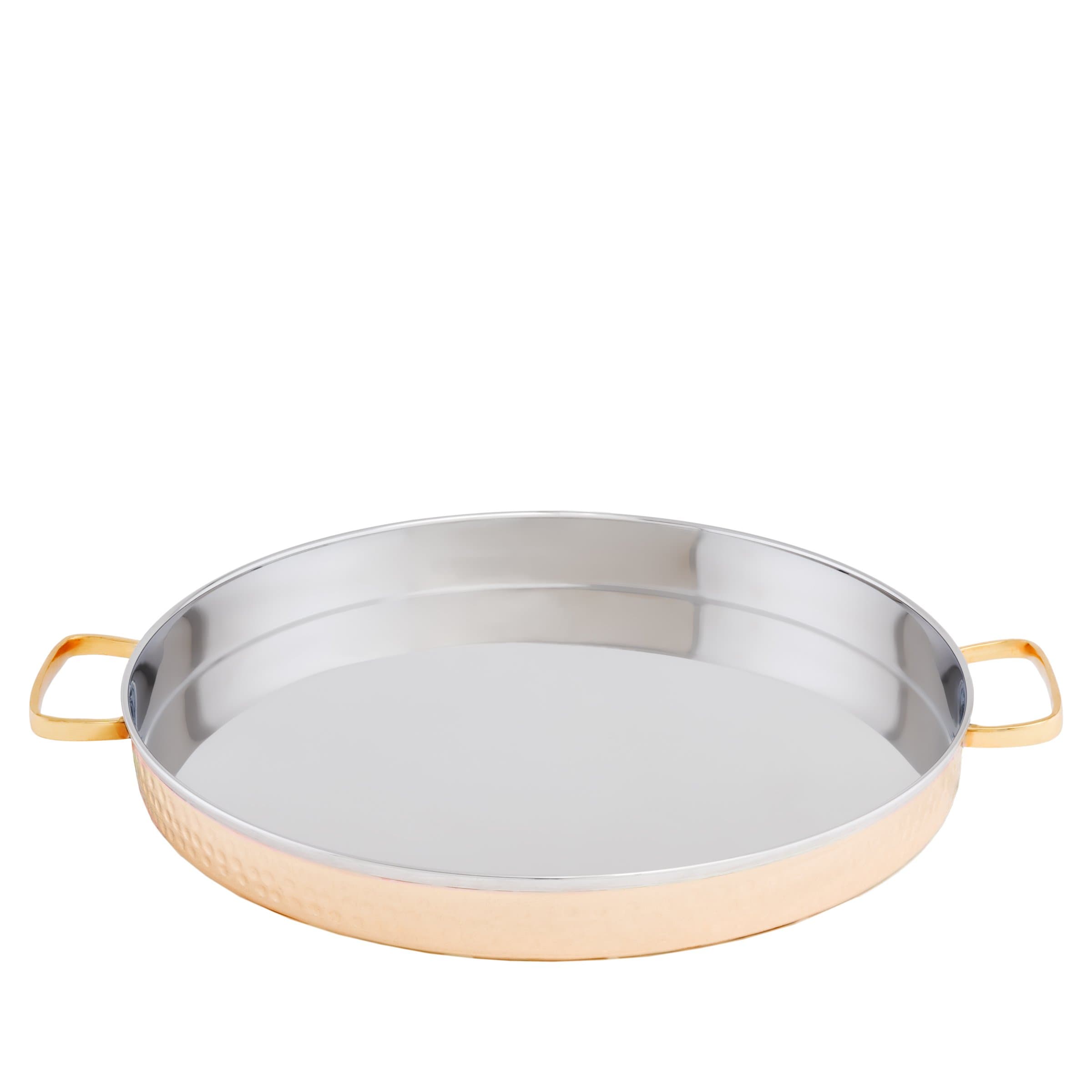 Old Dutch International 2-Ply Solid Hammered Round Tray with Brass Handles, 12", Copper/Stainless Steel (2P457H)