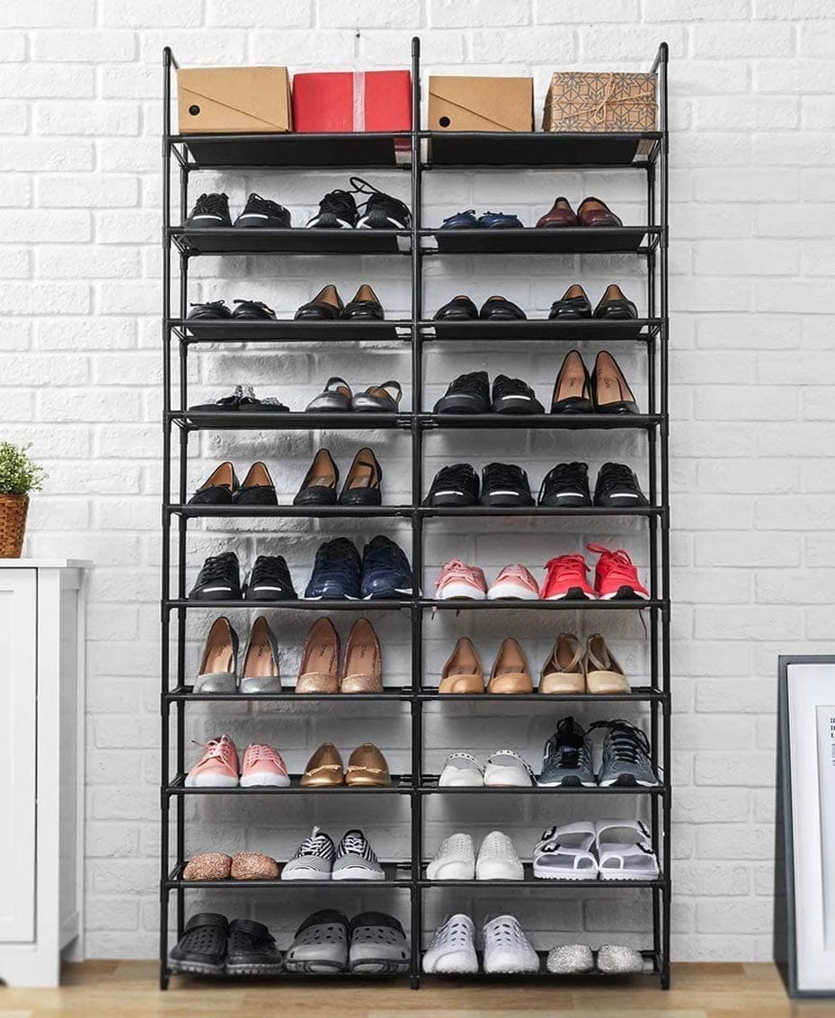 ORAF 10 Tier Shoe Rack 69" Sturdier Structure Adjustable, 50 Pairs Shoe Shelf Big Organizer, Sturdy DIY Shoe Stand Storage Sneaker Tower Tall for Door Floor Closet, 35.83L 11.22W 68.90H inch (Black)