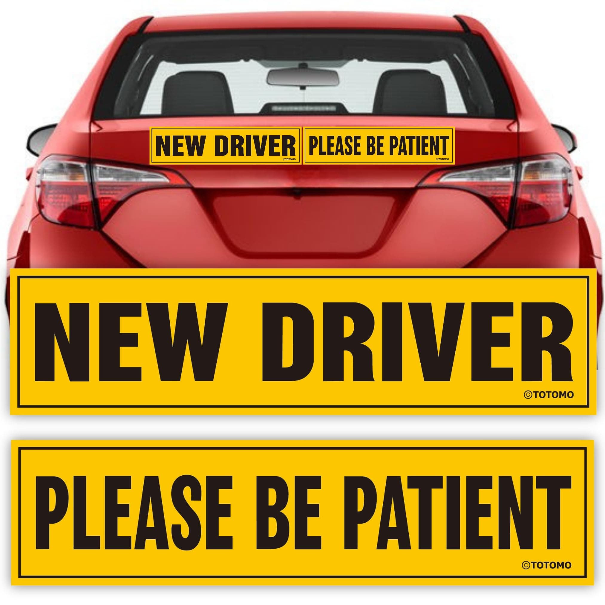 New Driver Magnet for Car Sign – 2-Pack (New Driver & Please Be Patient) – Large 12” x 3” x 0.1” Reflective Magnets for Student or Rookie Learner Drivers – Removable & Reusable