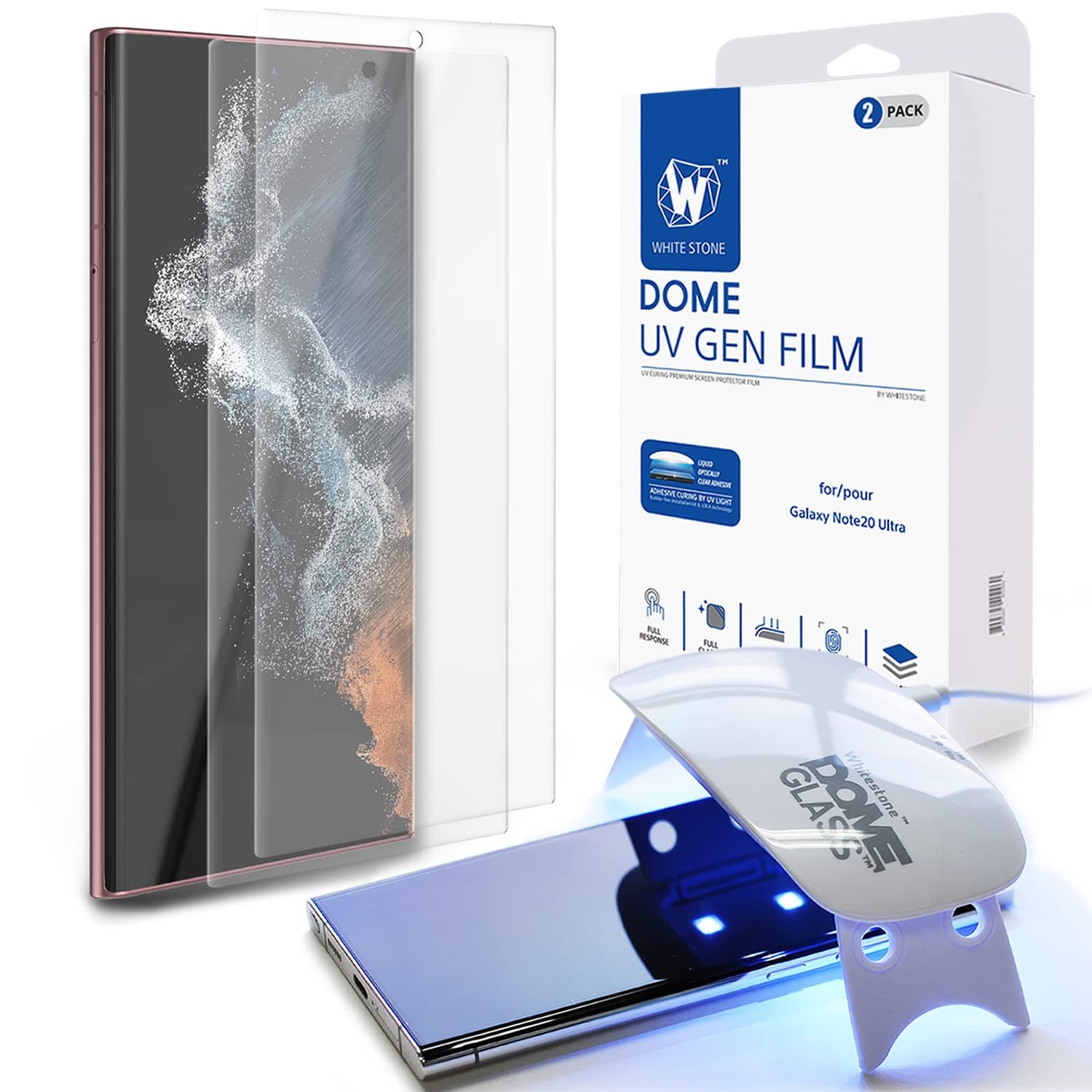 Whitestone UV GEN Film Screen Protector for Galaxy Note 20 Ultra Dome Hard Coated Film Screen Protector with Anti-Bubble HD Clear PET Film Screen Guard for Galaxy Note 20 Ultra