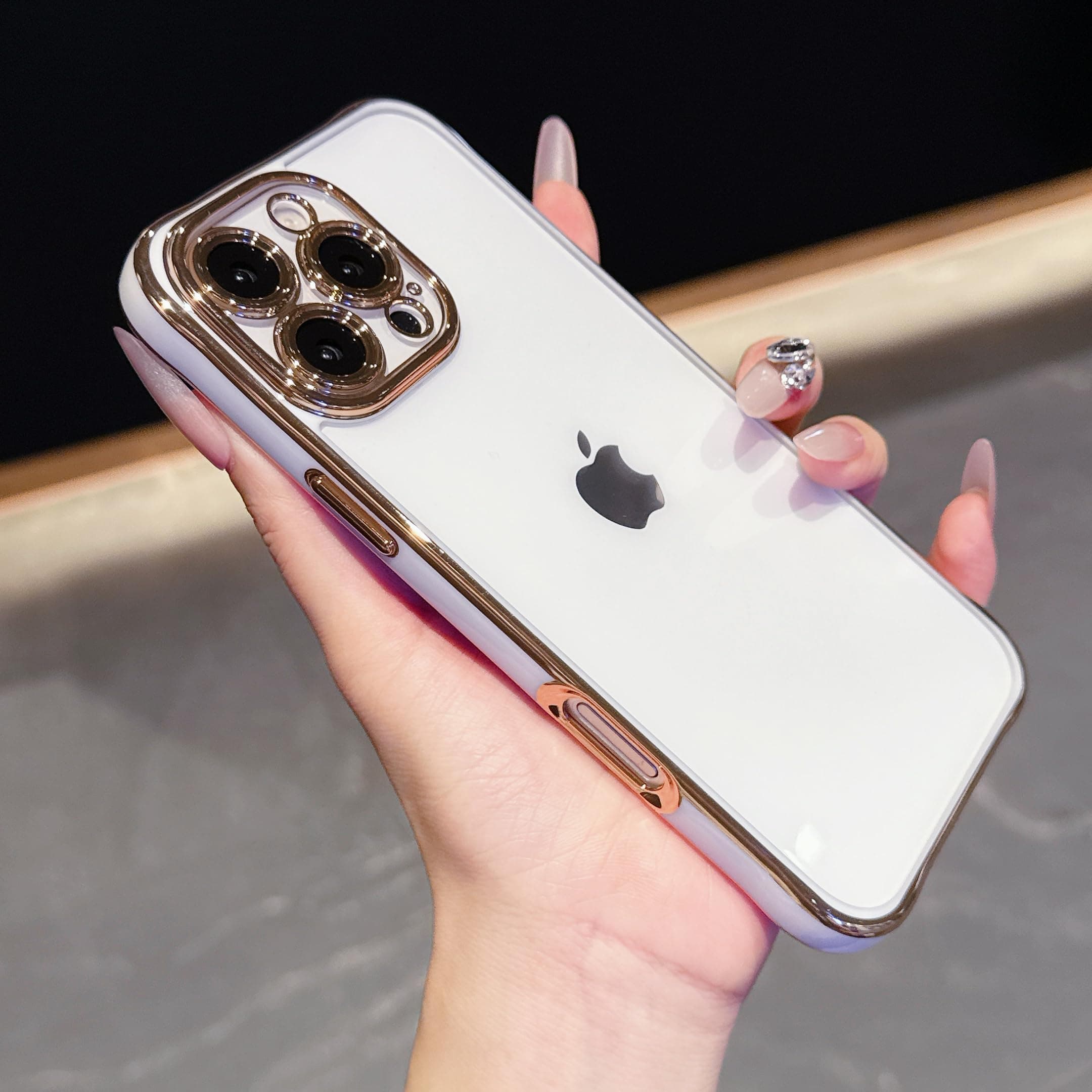 Clear Acrylic Case for iPhone 16 Plus | Electroplated Colored Edge | Anti-Yellowing Hard Cover | Crystal Clear Back Design 6.5 inch-White