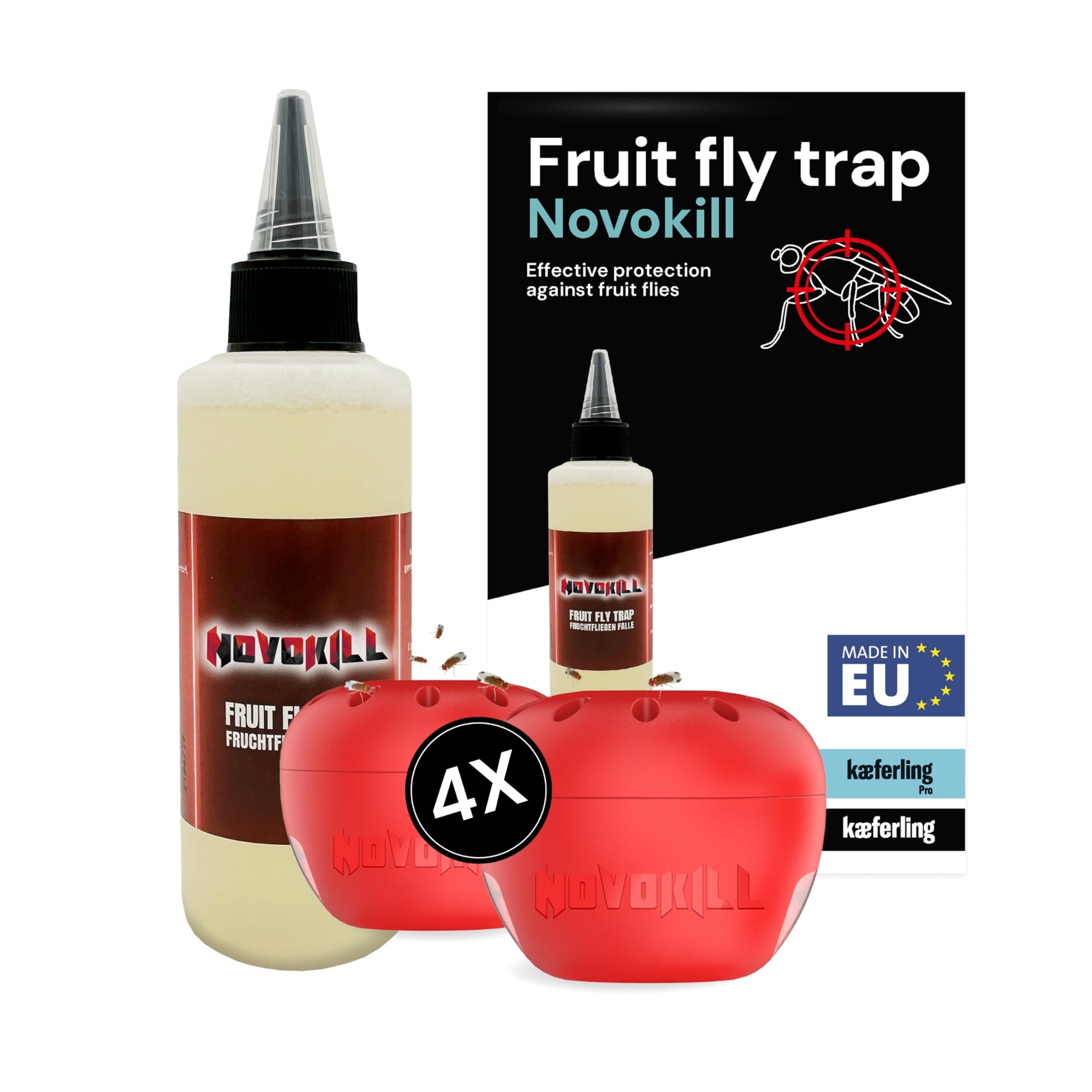 Fruit Fly Trap – 4x Traps + 100ml Attractant – Fruit fly traps indoor kitchen – Fruit fly killer trap – Indoor fruit fly trap – Reusable fly trap – Long-lasting fruit flies control