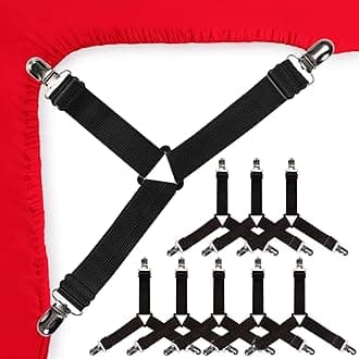 5 STARS UNITEDBed Sheet Straps Set, Elastic Fasteners with Metal Clips, Sheet Holders for Corners, Fitted Sheet Clips to Hold Sheets in Place, Bed Sheet Clips with Adjustable Bed Bands (8 Pcs Black)