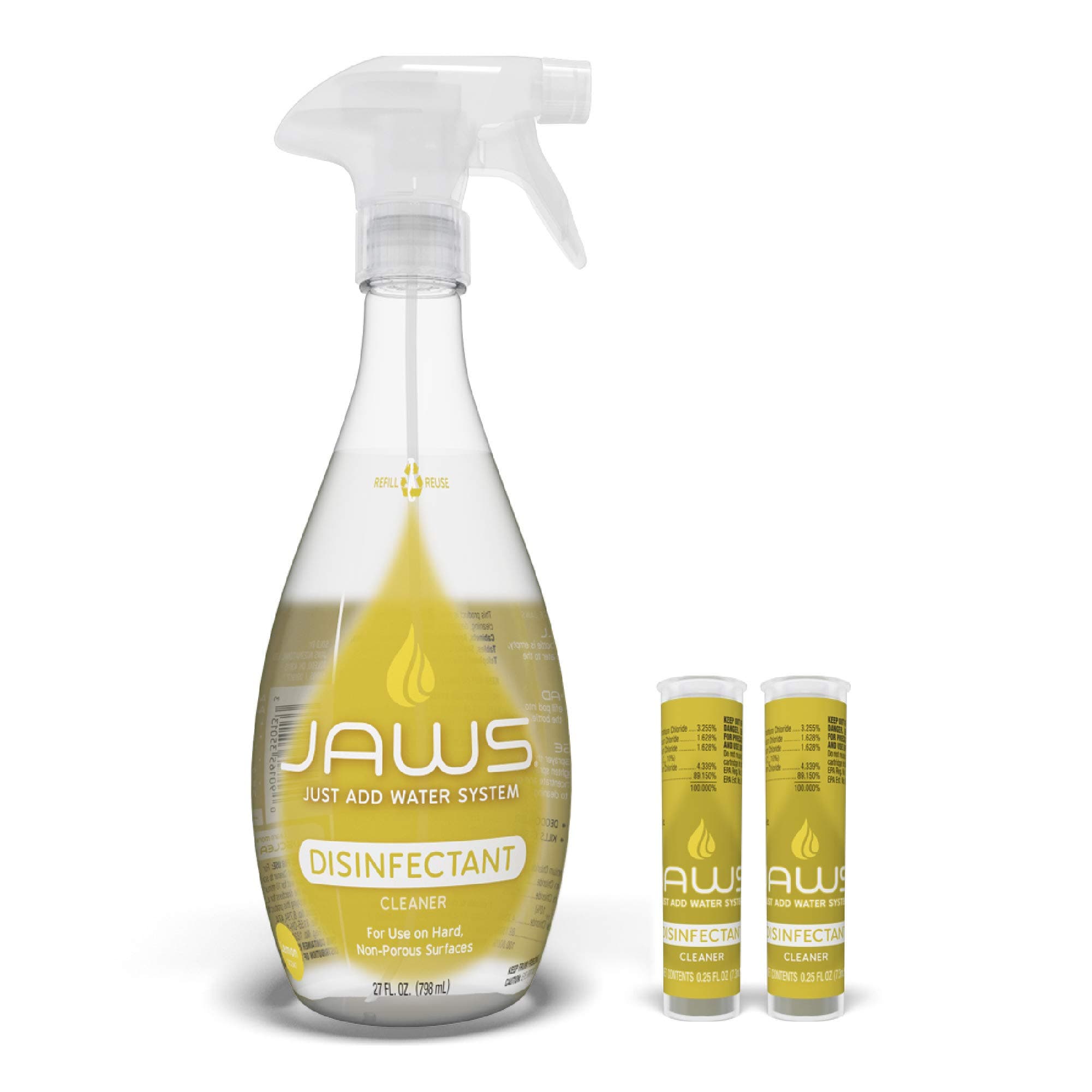 JAWS Cleaner, Disinfectant Spray with 2 Refill Pods, Powerful Multi-Purpose Cleaning, Refillable, Reusable, Recyclable