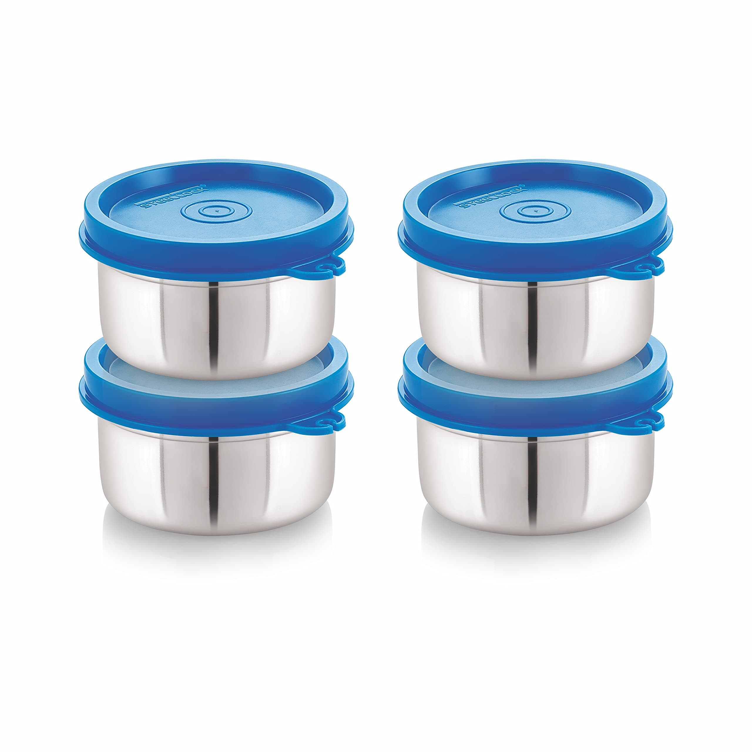 STEELLOCK Stainless Steel Airtight Container | Leak Proof Container/Storage/Lunch Box with Lid | BPA Free, Durable & Rust-Proof | SL-22-set of 4, 250ml each, Blue