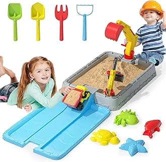 Dirt Diggers Excavator Sandbox for Kids, Toddler Construction Sand Box with Lid, Beach Toys for Outdoor Indoor Play Sensory Gifts for Boys Girls Ages 3+