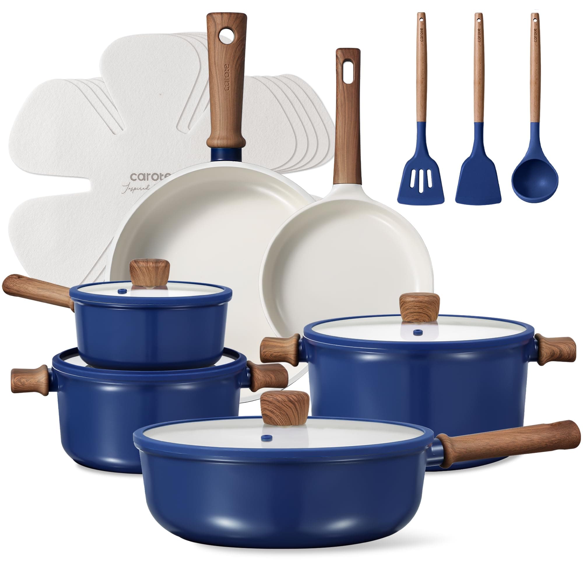 CAROTE Ceramic Cookware Set, Non Stick Pots and Pans Sets, 18pcs Pot and Pan Set Non Stick, Cooking Induction Cookware