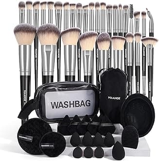 MAANGE Makeup Brush Set 49 Pcs Makeup Tool Set Premium Synthetic Foundation Powder Concealers Eye shadows Blush Makeup Brushes (Silver, 49 Piece Set)