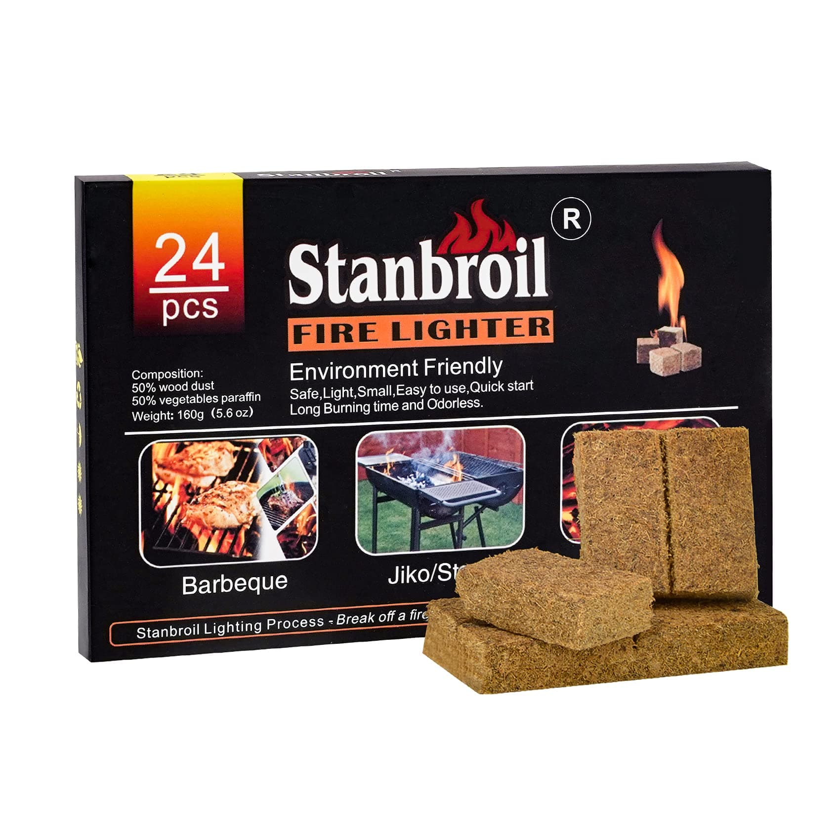 24 pcs Fire Starters, Squares Natural Charcoal Fire Starters Super Fast Lighting Perfect for Barbecue Grills, Smokers, Wood Stove, Campfires and Outdoor Fireplaces