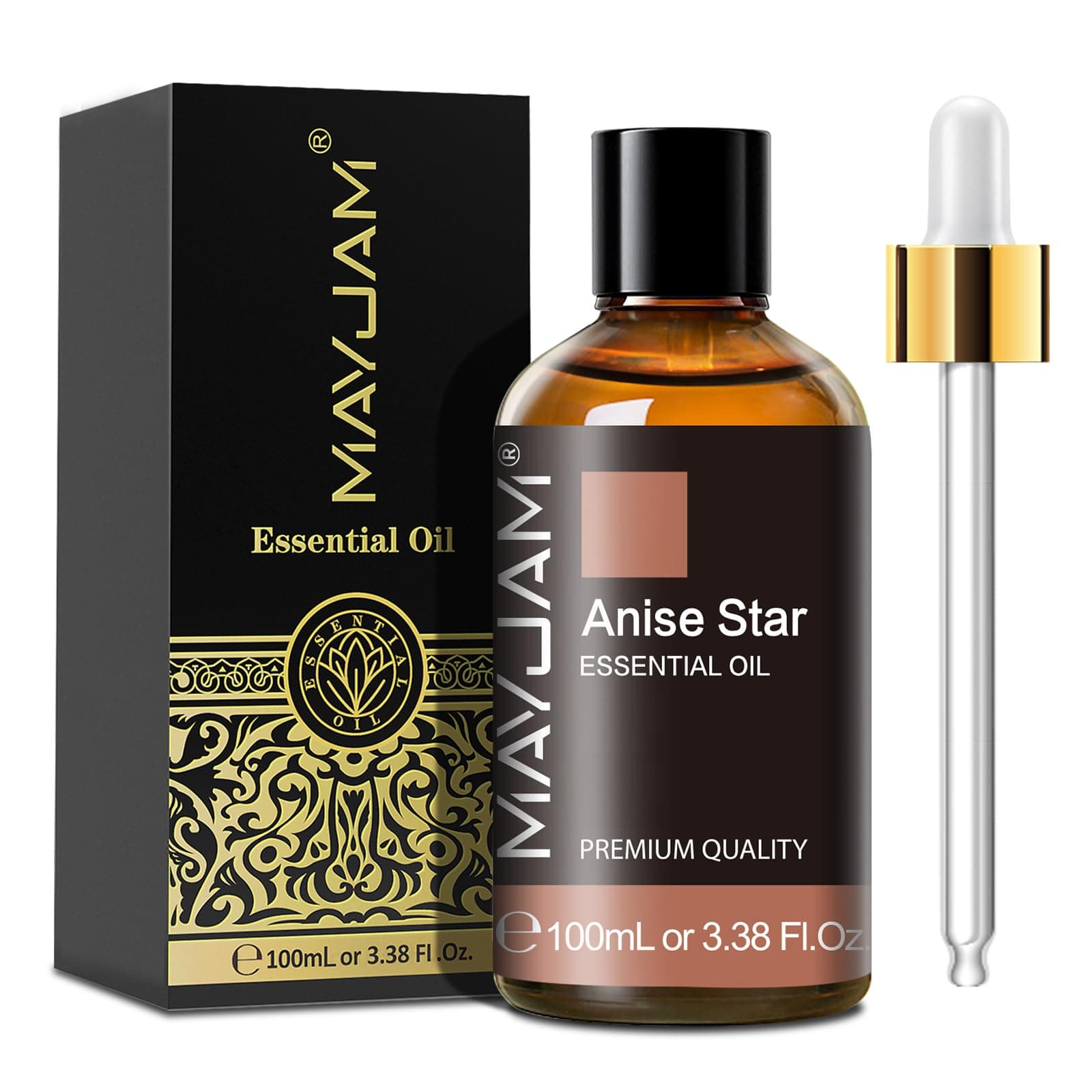 Anise Star Essential Oil, MAYJAM Pure Anise Star Oils for Diffusers, 3.38FL.OZ/100ML Star Anise Essential Oil with Premium Glass Dropper, Anise Oil